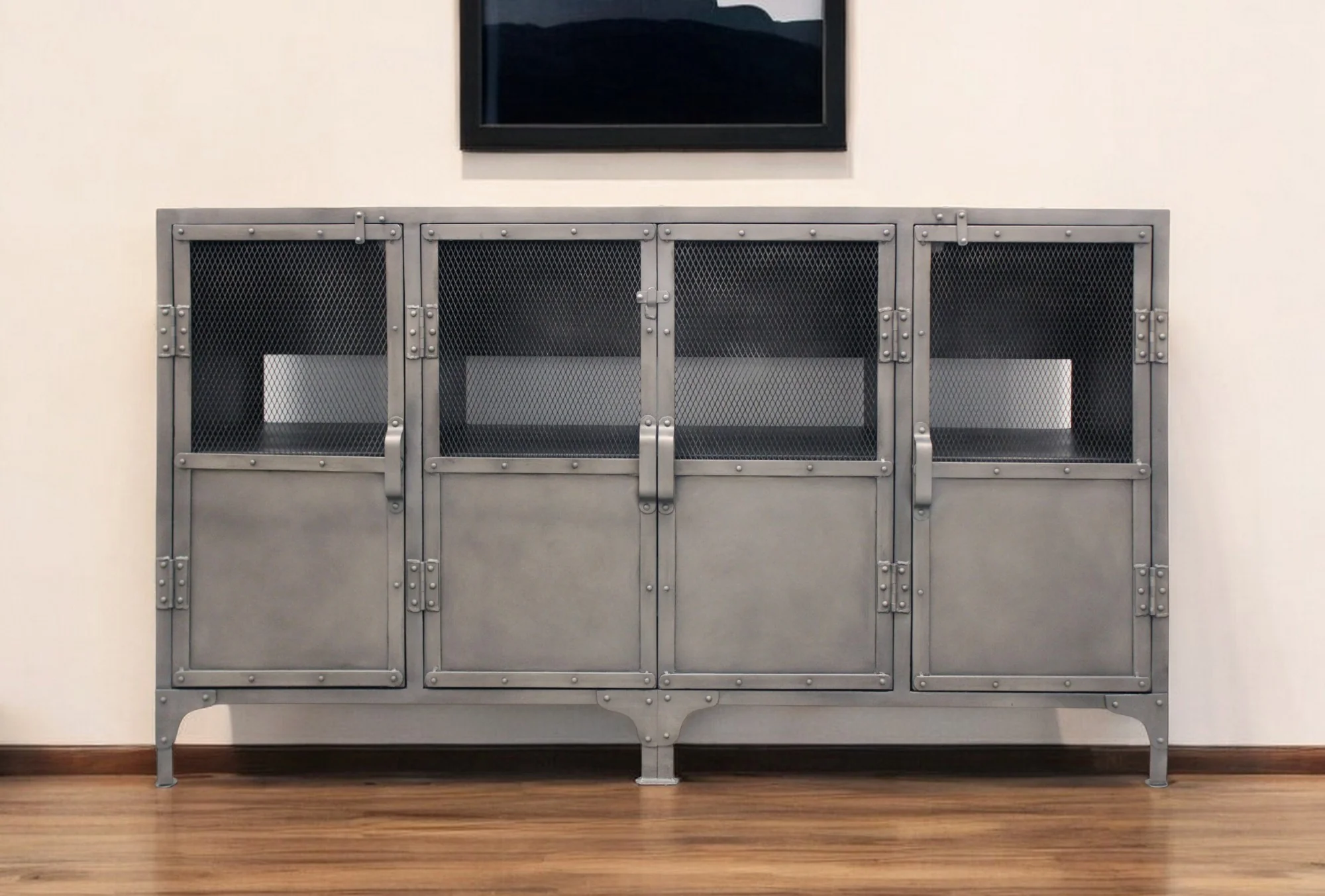 Gray Metal Enclosed Storage TV Stand By Homeroots - Image 2