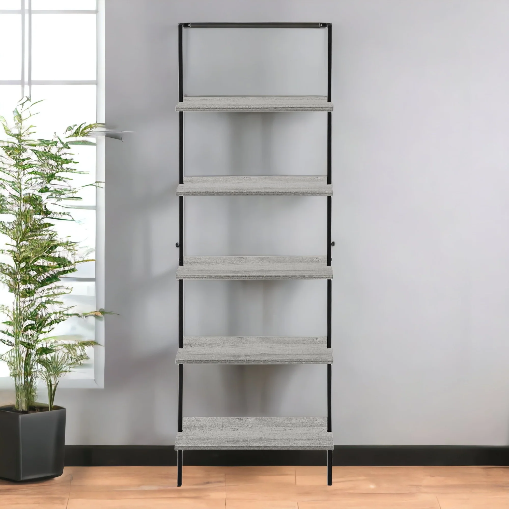 Gray Metal Five Tier Bookcase By Homeroots - Image 2