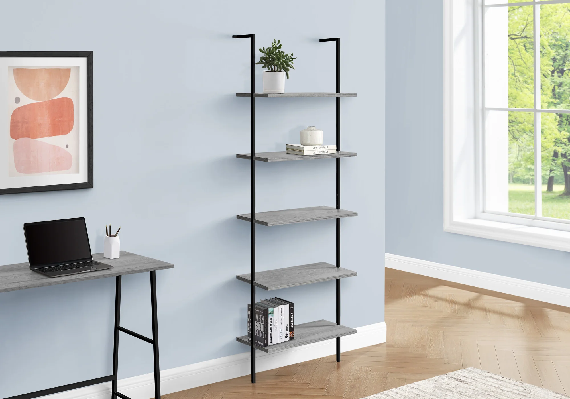 Gray Metal Five Tier Bookcase By Homeroots - Image 7