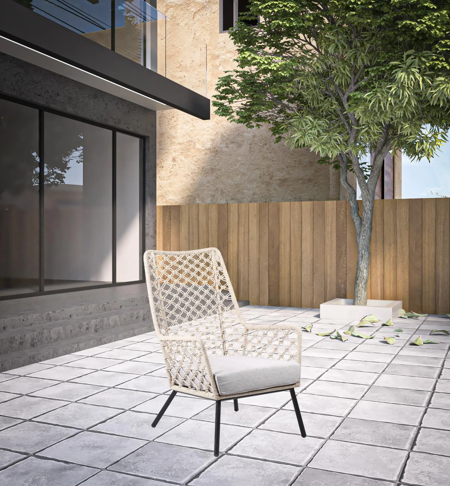 Gray Metal Outdoor Dining Chair with Gray Cushion By Homeroots - Image 2