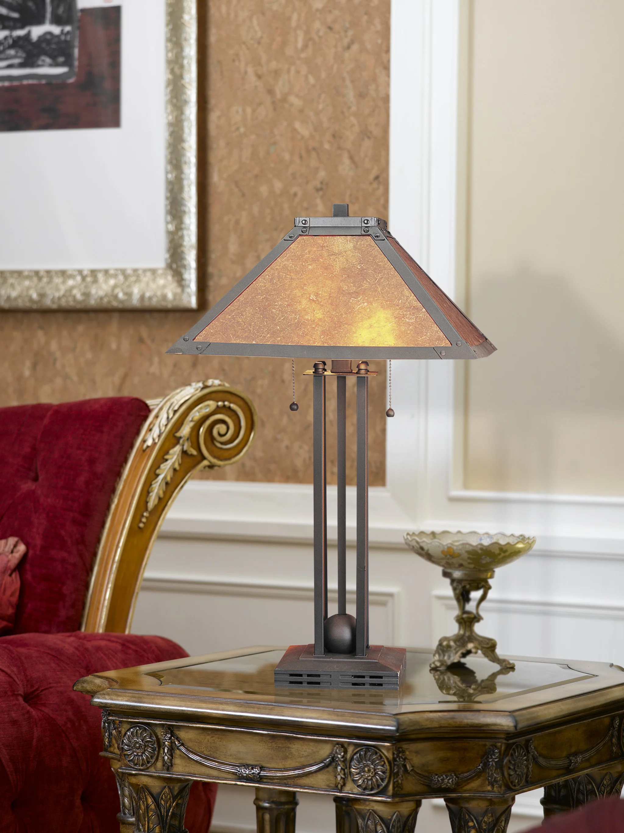 Gray Metal Two Light Cylinder Table Lamp With Amber Square Shade By Homeroots - Image 2