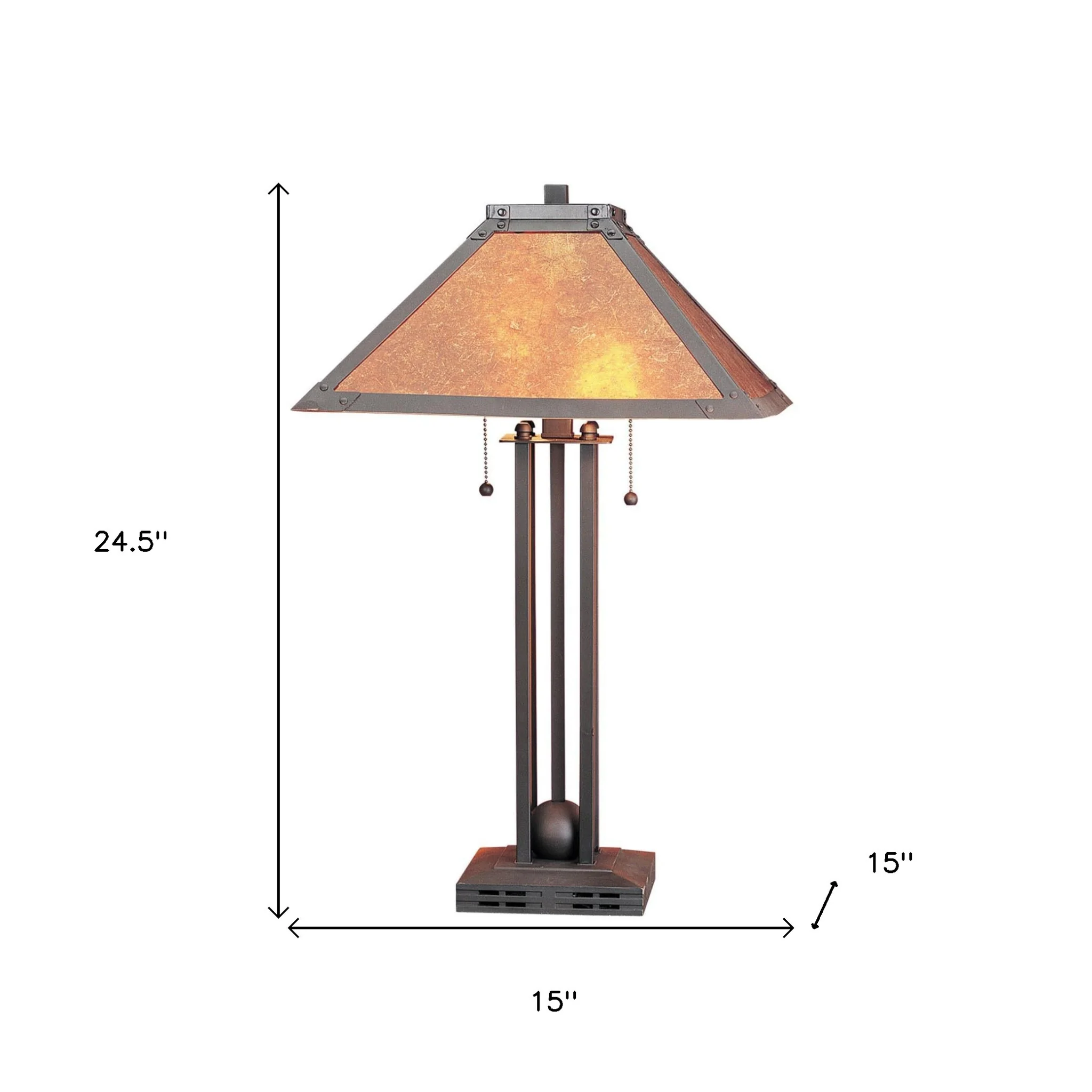 Gray Metal Two Light Cylinder Table Lamp With Amber Square Shade By Homeroots - Image 3
