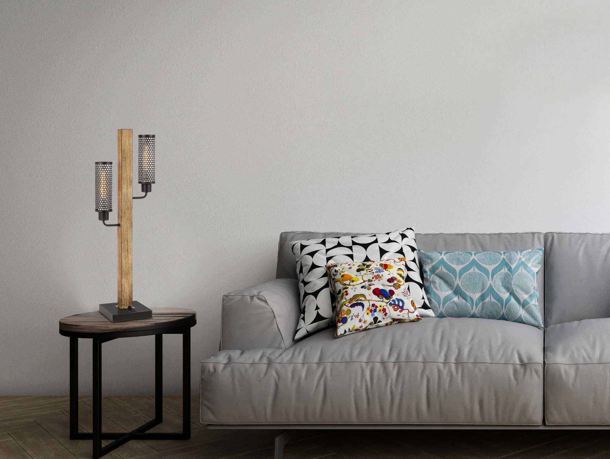 Gray Metal Two Light Table Lamp With Black Novelty Shade By Homeroots - Image 2