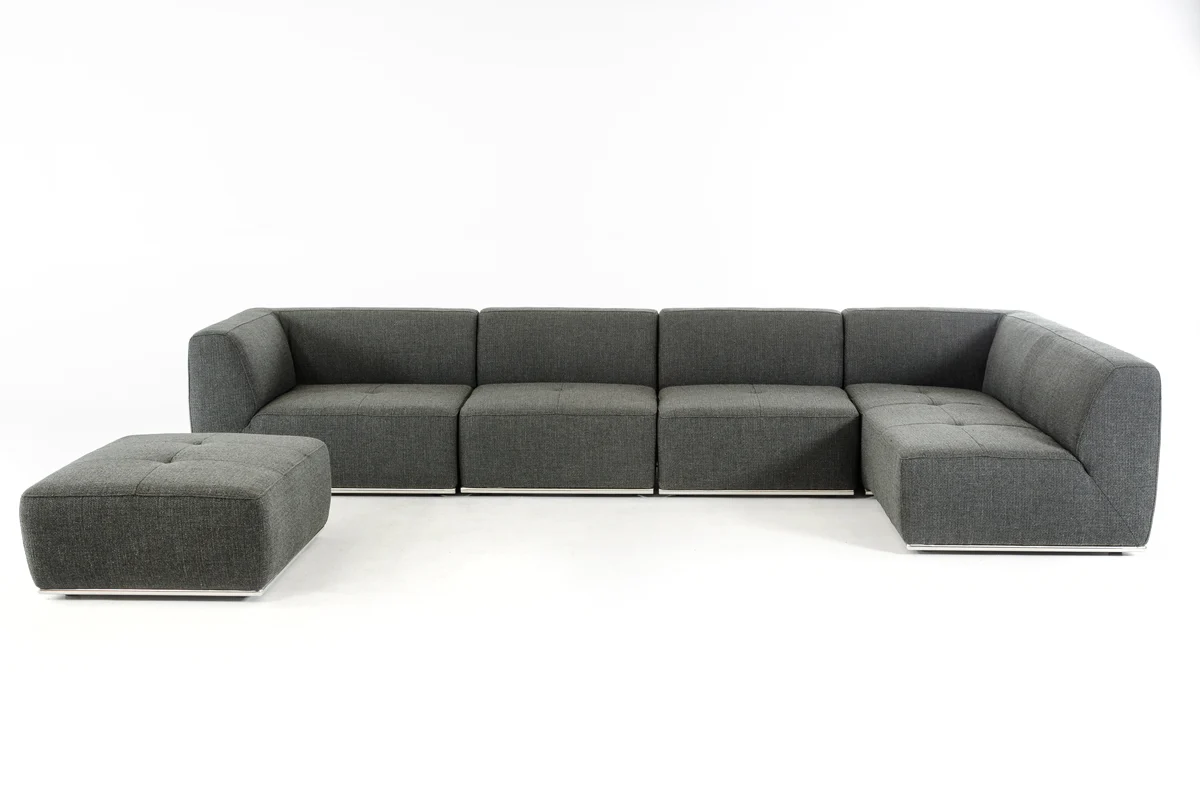 Gray Modular 5 Piece Sectional with Ottoman By Homeroots - Image 2