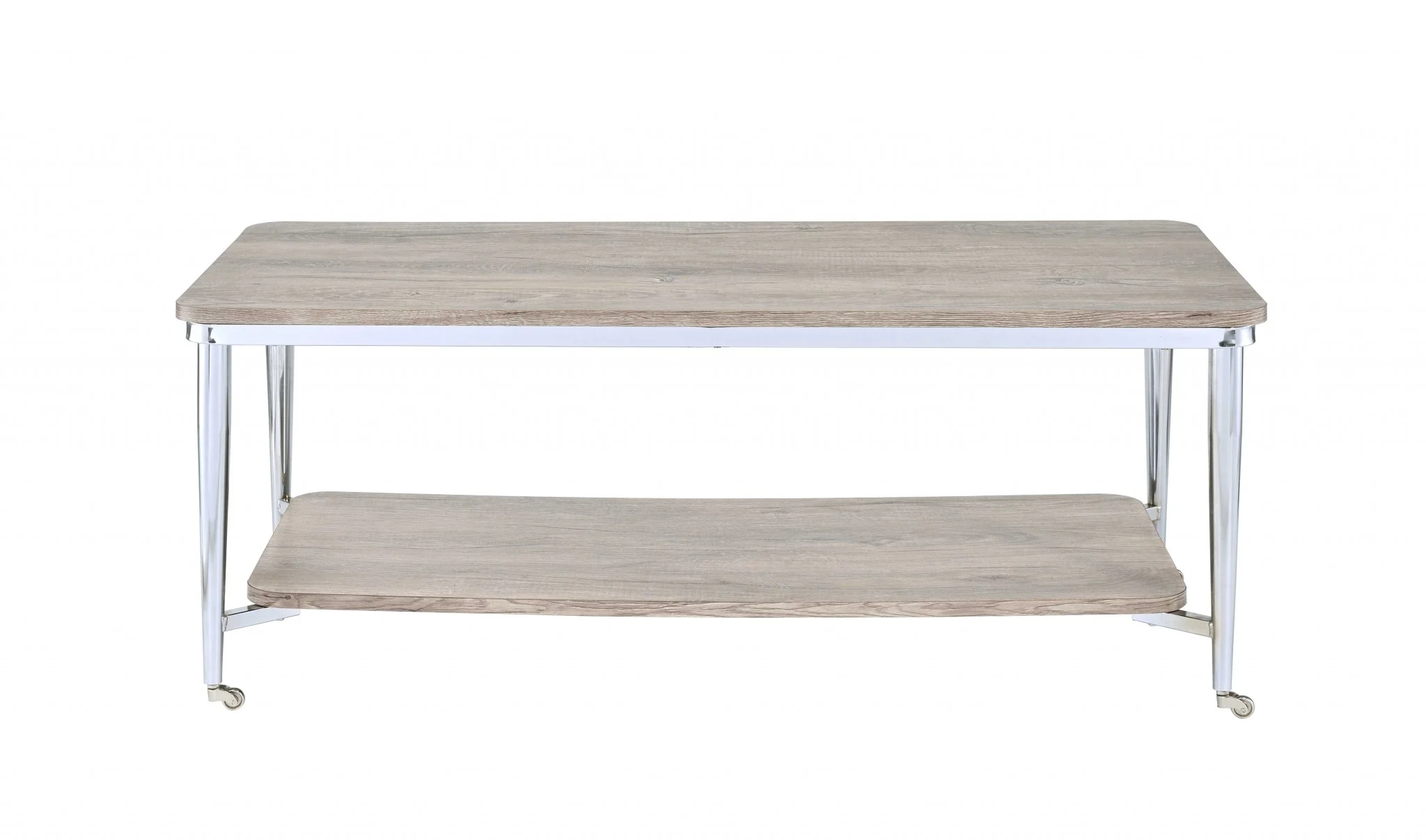 Gray Oak And Chrome Metal Tube Coffee Table By Homeroots - Image 2