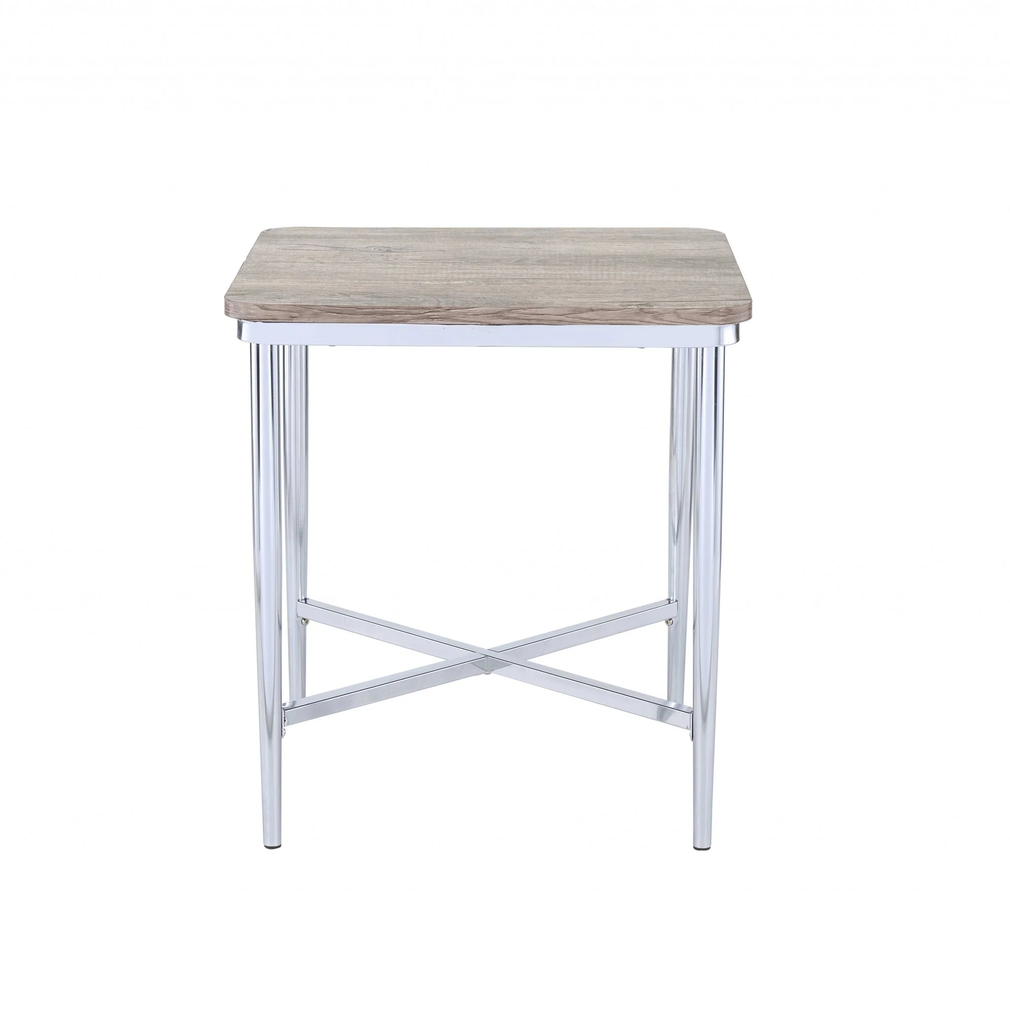 Gray Oak And Chrome Metal Tube End Table By Homeroots - Image 2