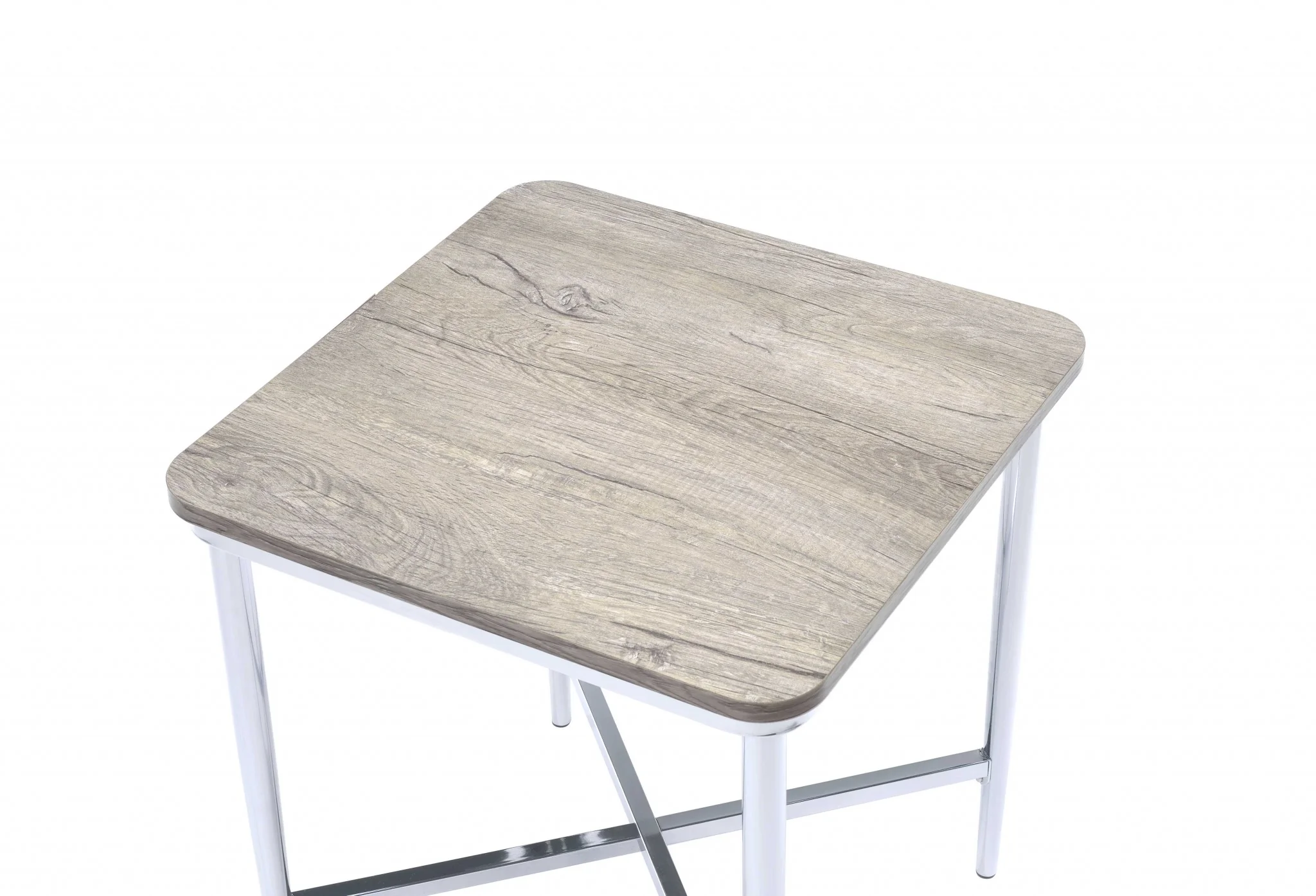 Gray Oak And Chrome Metal Tube End Table By Homeroots - Image 4