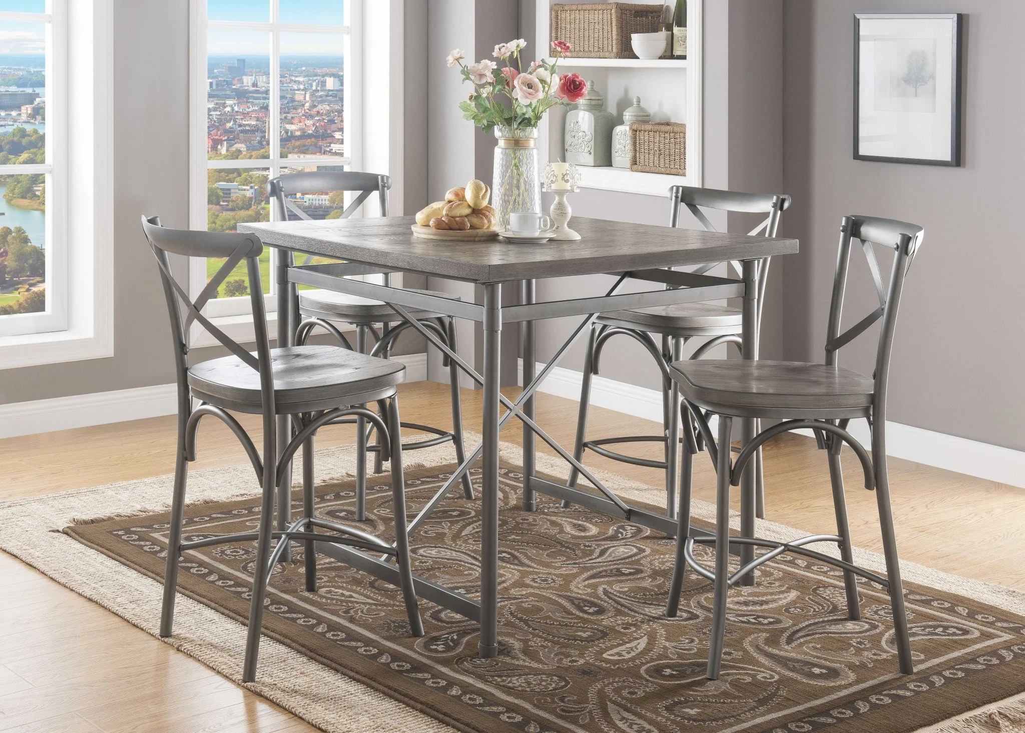 Gray Oak And Sandy Gray Counter Height Table By Homeroots - Image 2