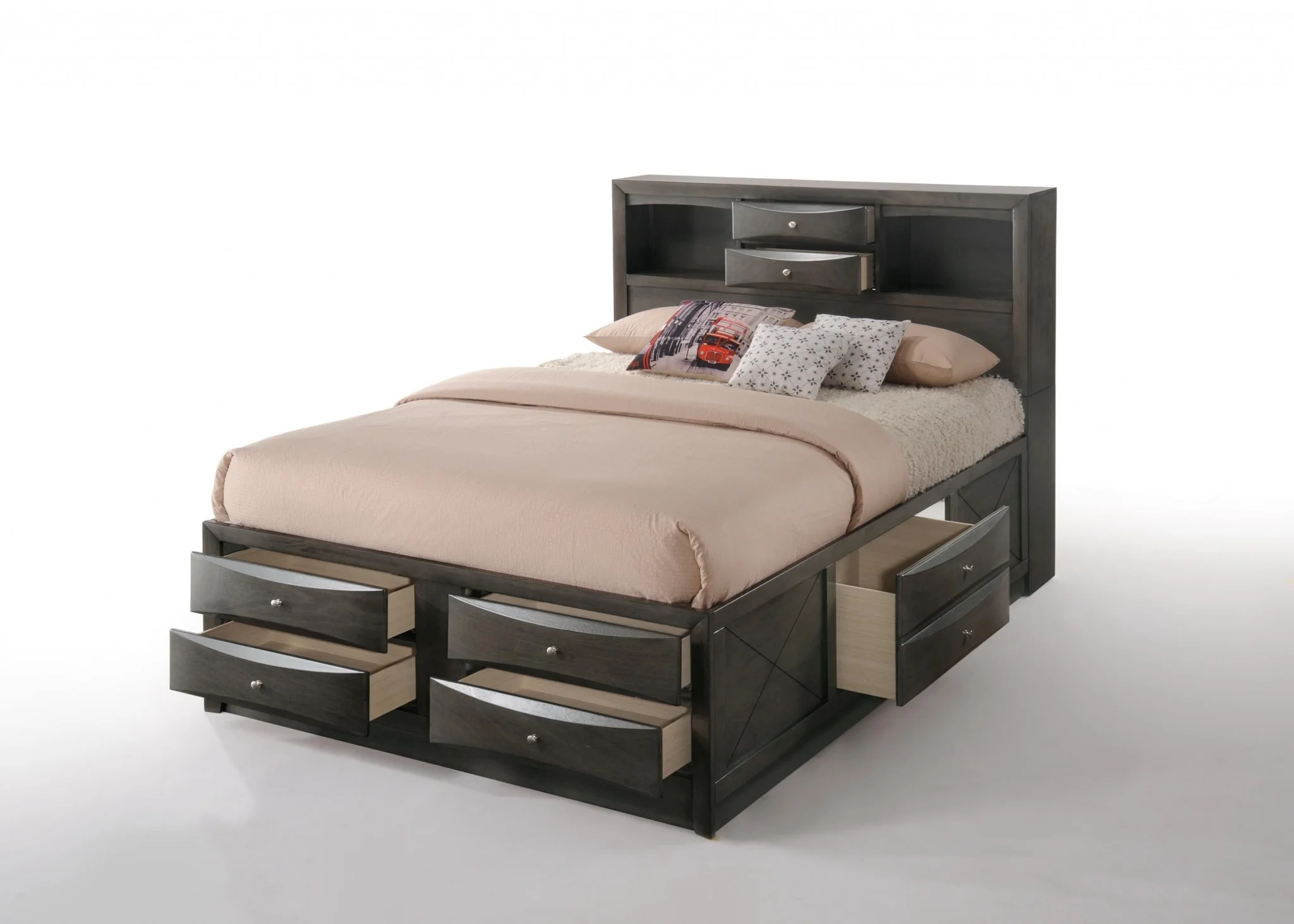 Gray Oak Rubber Wood Full Storage Bed By Homeroots - Image 3