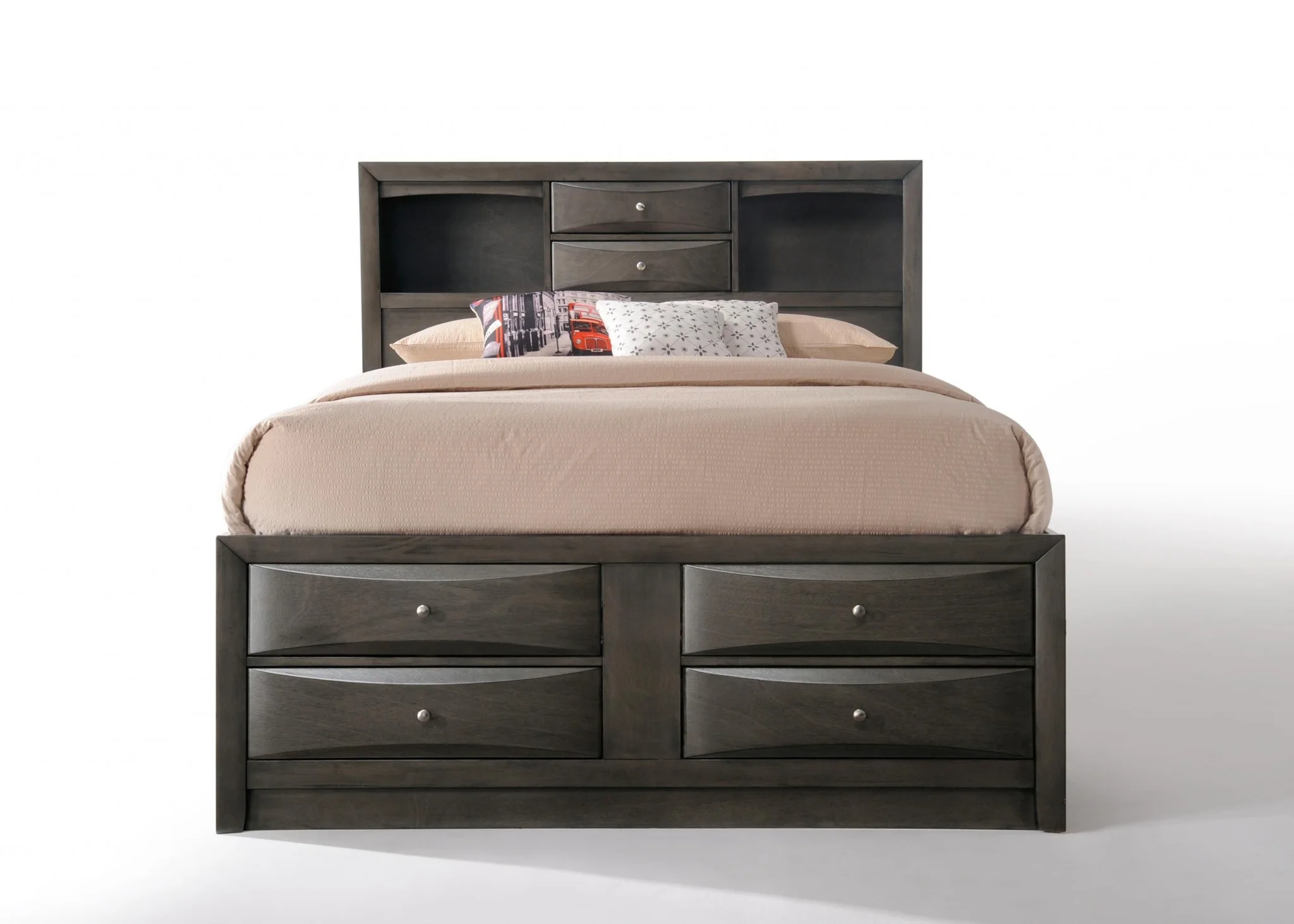 Gray Oak Rubber Wood Full Storage Bed By Homeroots - Image 4