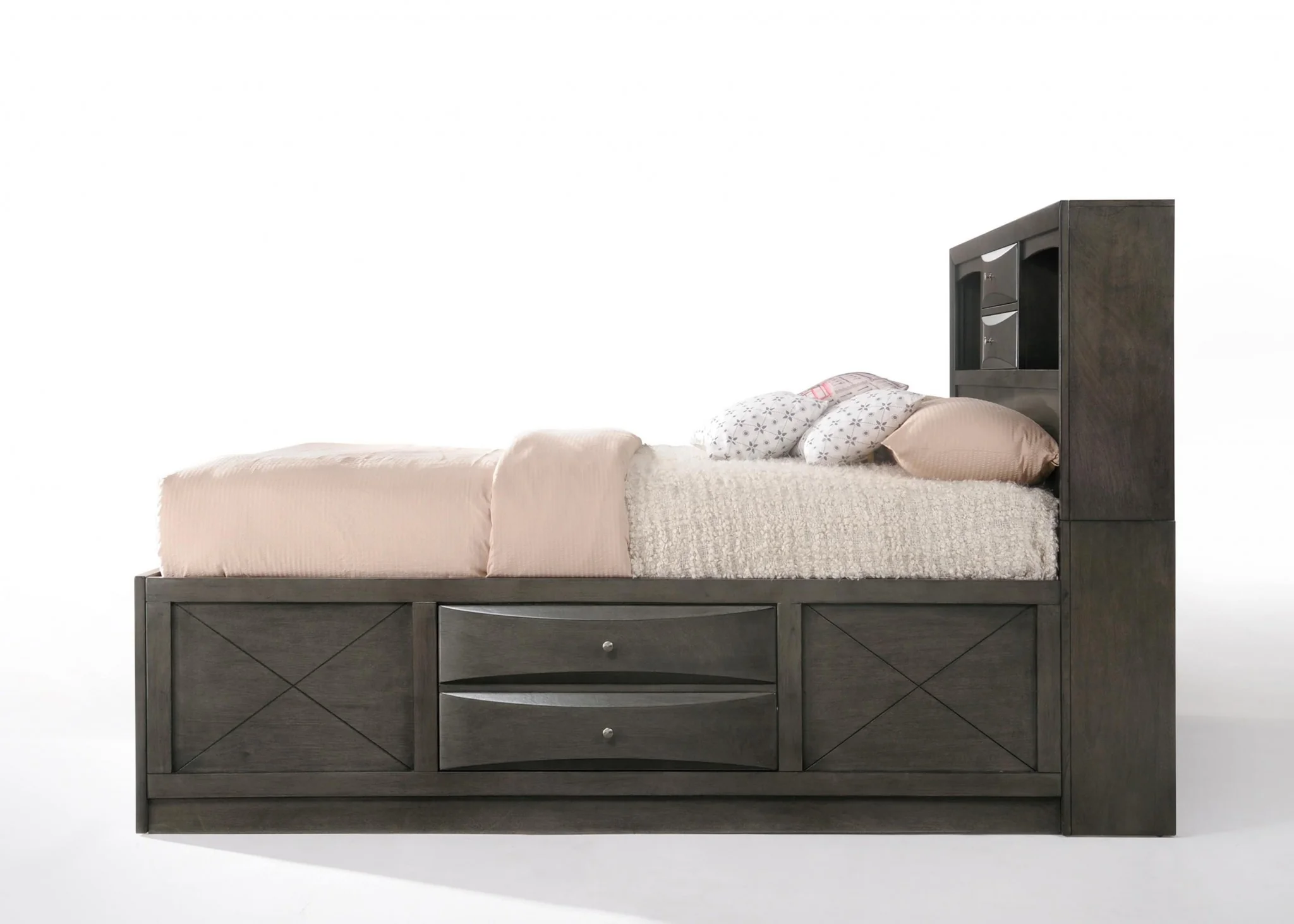 Gray Oak Rubber Wood Full Storage Bed By Homeroots - Image 5