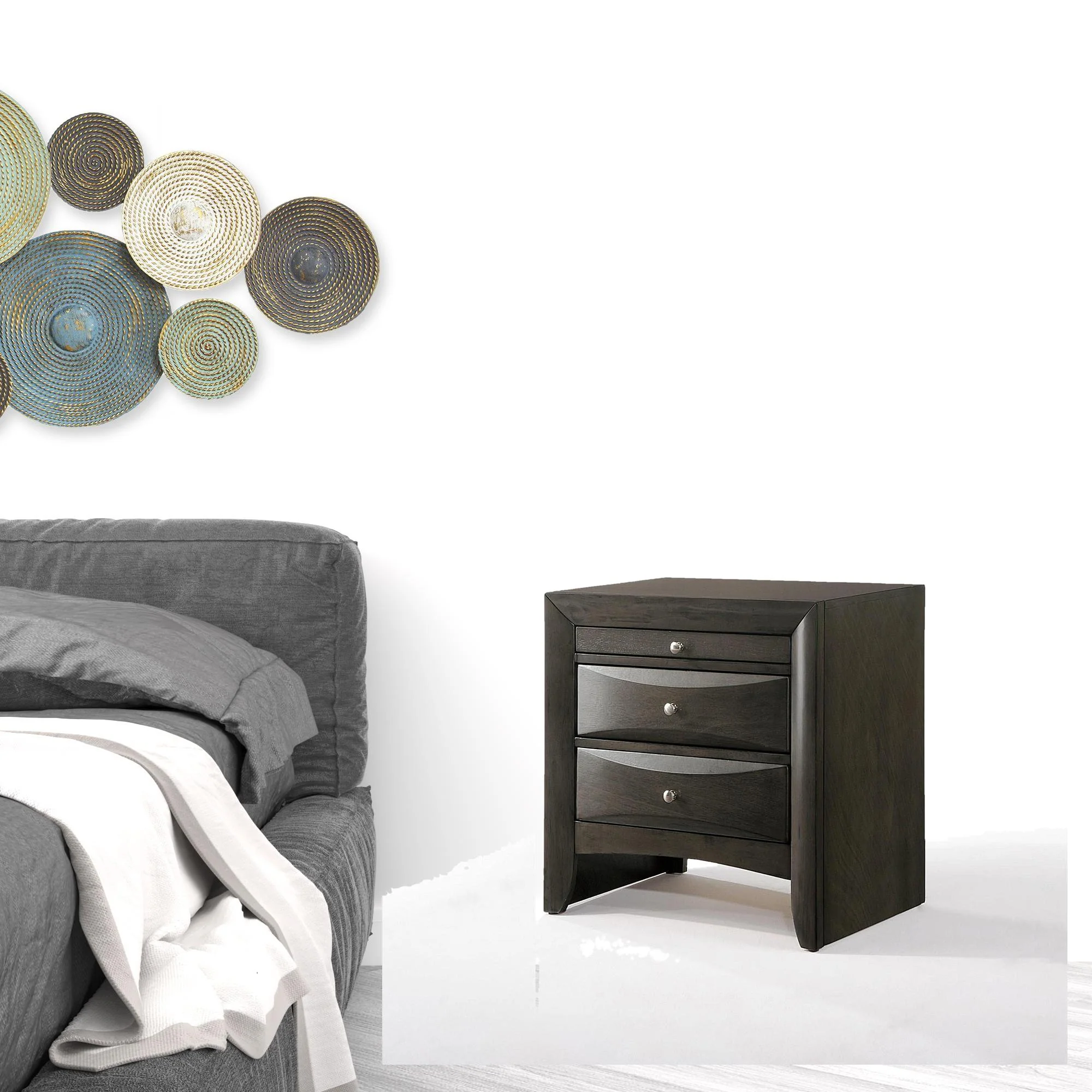 Gray Oak Rubber Wood Nightstand By Homeroots - Image 2