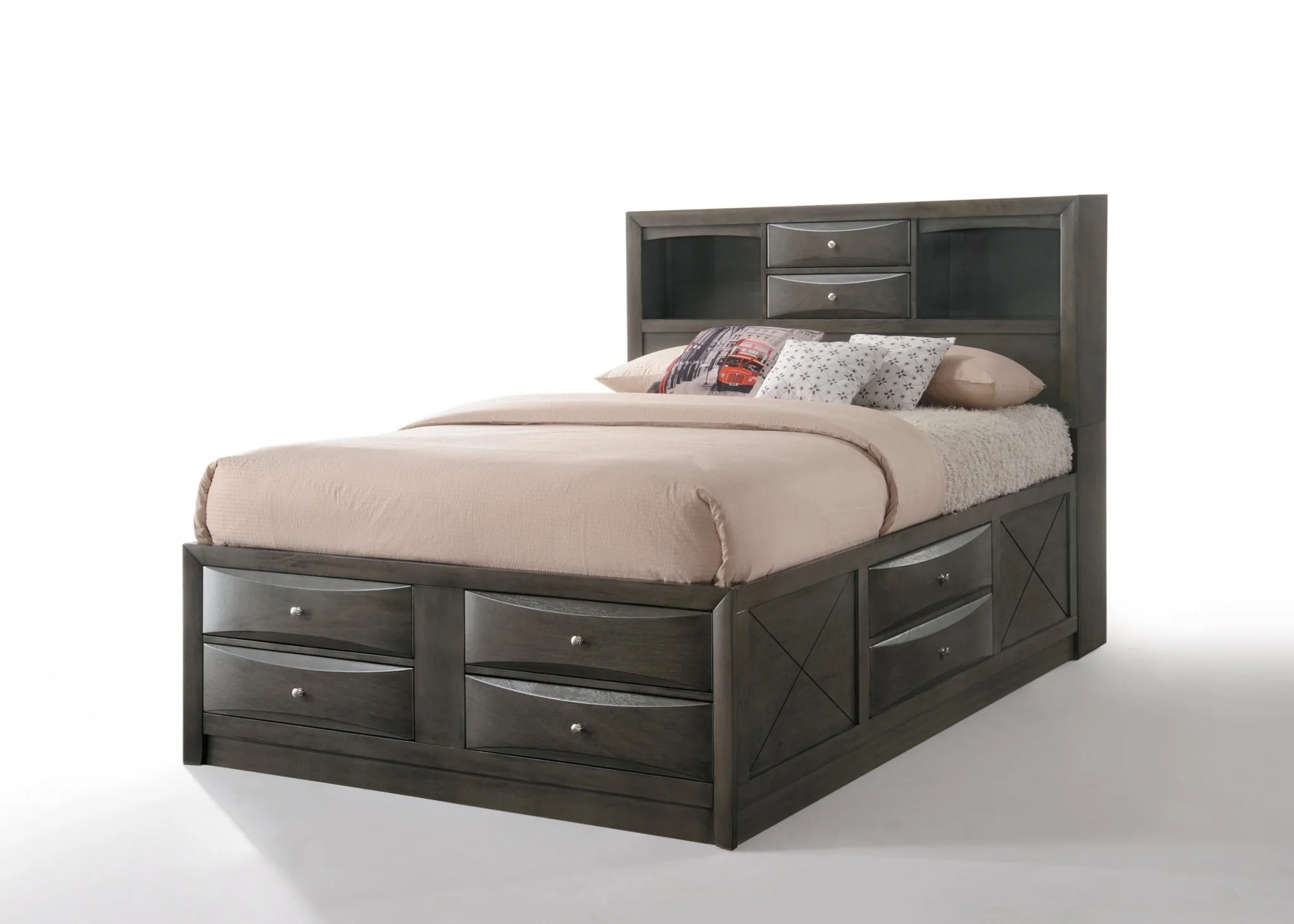 Gray Oak Rubber Wood Queen Storage Bed By Homeroots - Image 2