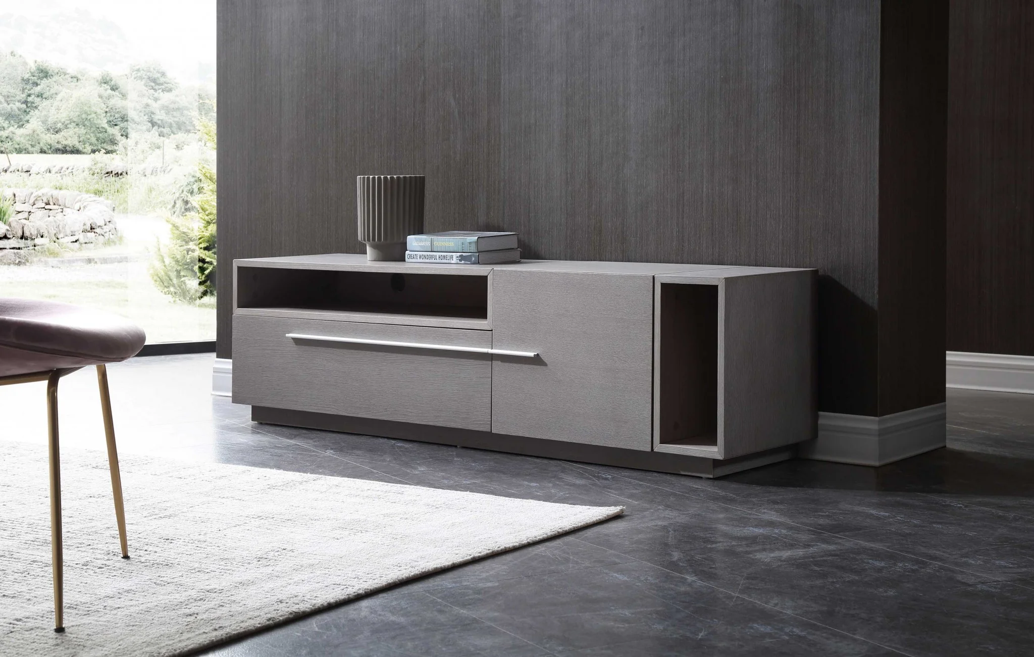 Gray oak Veneer TV Unit By Homeroots - Image 3