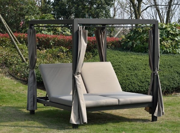 Gray Outdoor Steel Metal Adjustable Day Bed with Canopy and Taupe Cushions By Homeroots - Image 5