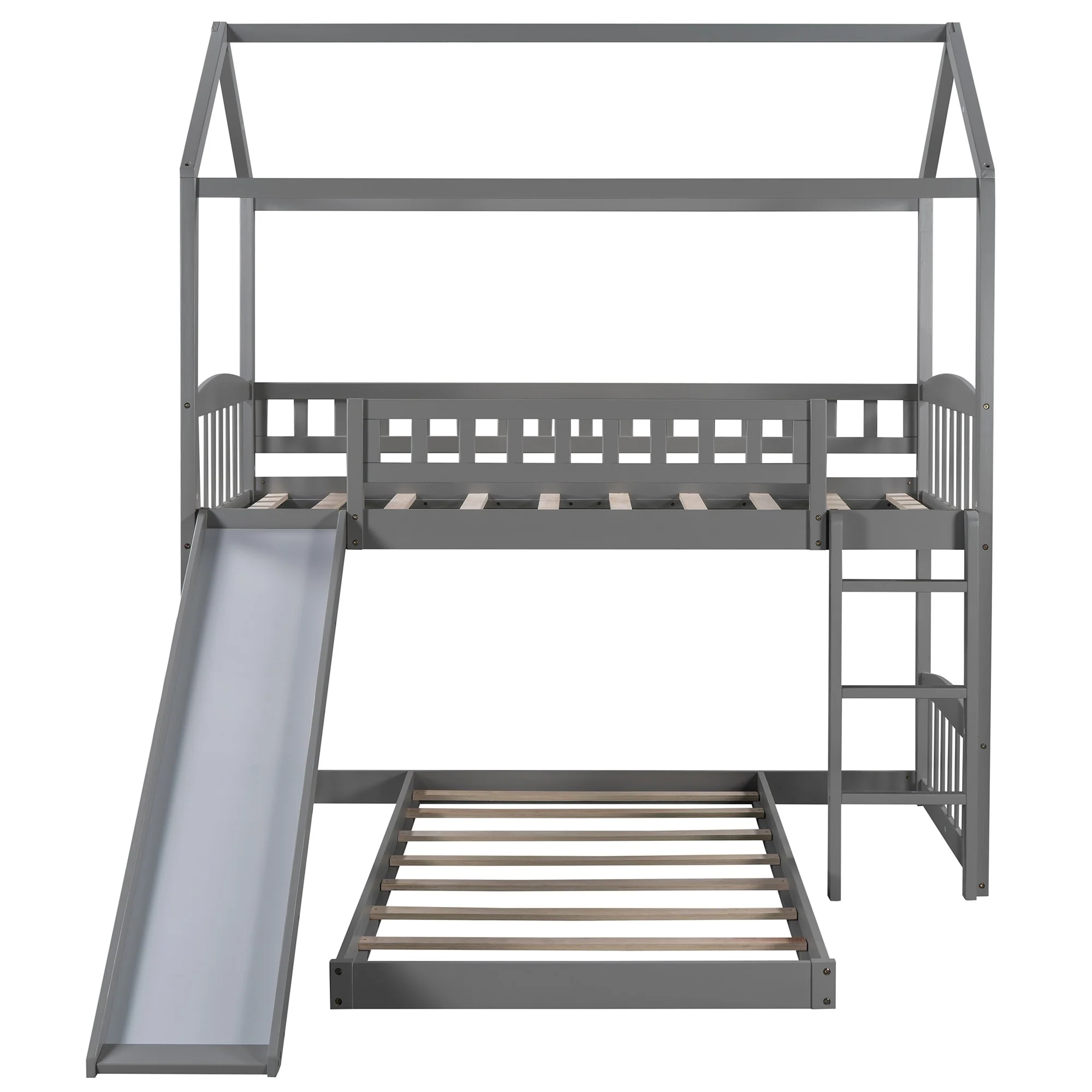 Gray Playhouse Frame Full Over Full Perpendicular Bunk Bed With Slide By Homeroots - Image 5