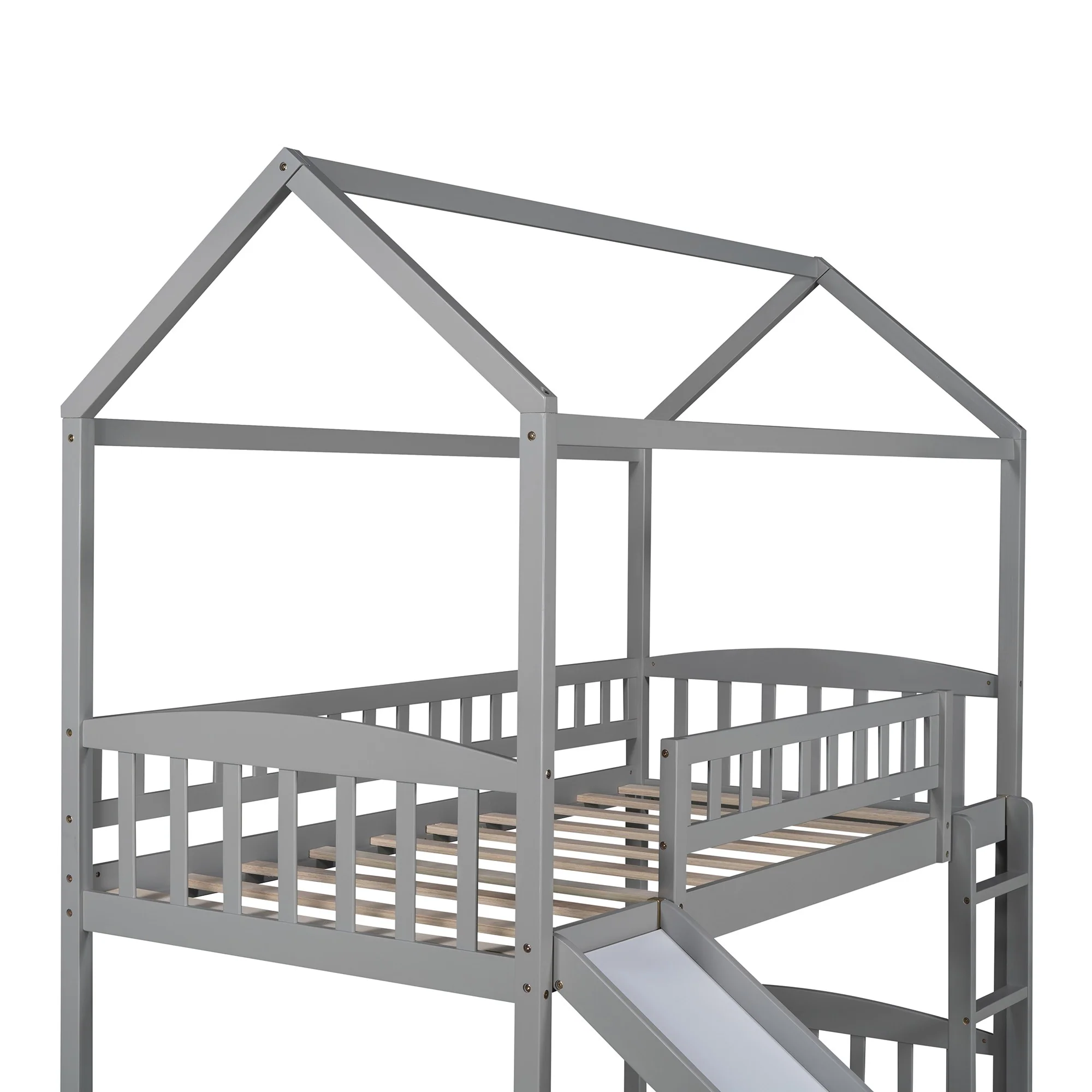 Gray Playhouse Frame Full Over Full Perpendicular Bunk Bed With Slide By Homeroots - Image 8