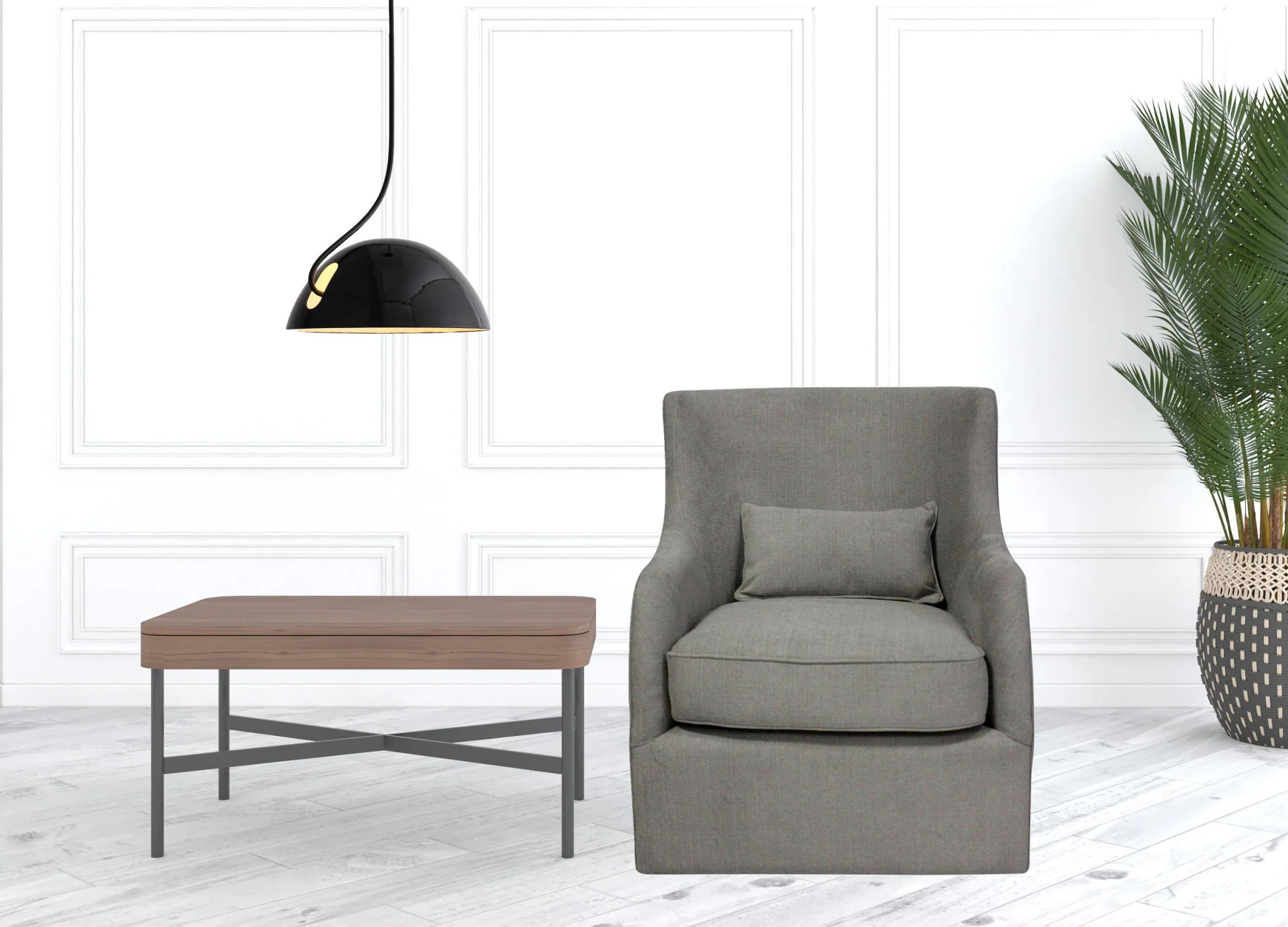 Gray Polyester Blend Solid Color Swivel Arm Chair By Homeroots - Image 4