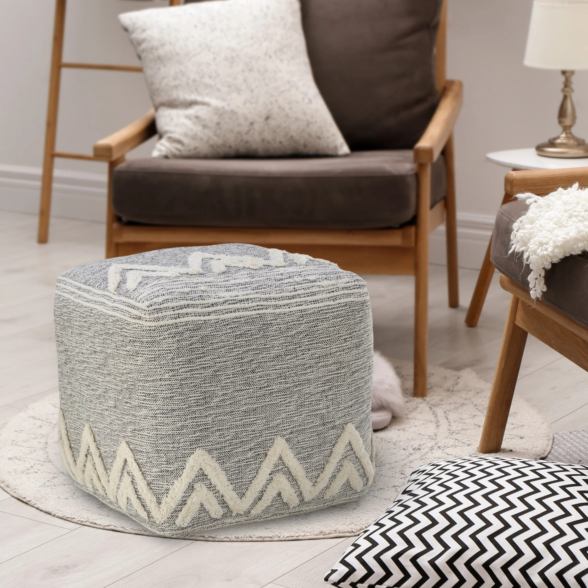 Gray Polyester Ottoman By Homeroots - Image 2