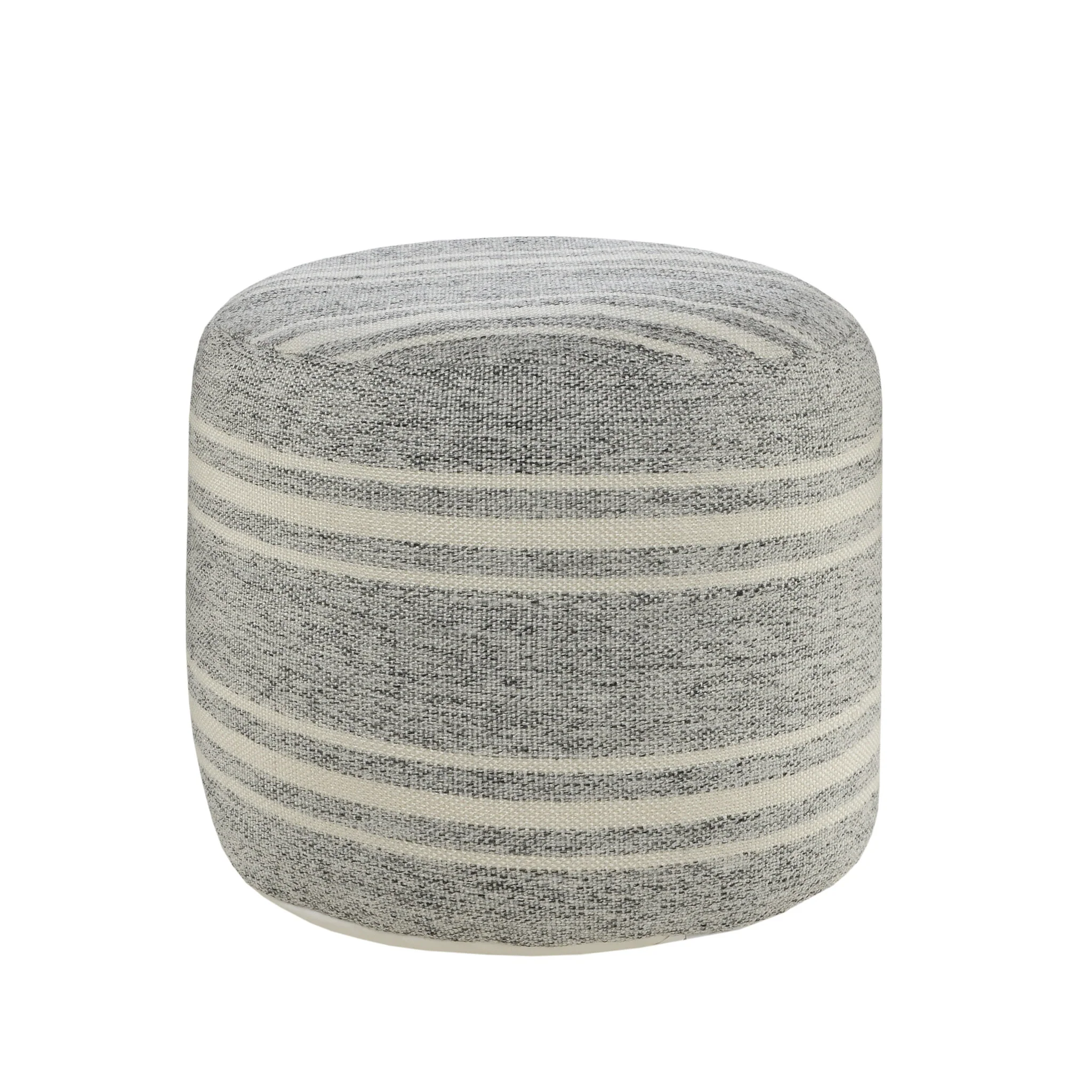 Gray Polyester Round Striped Indoor Outdoor Pouf Ottoman By Homeroots - Image 2