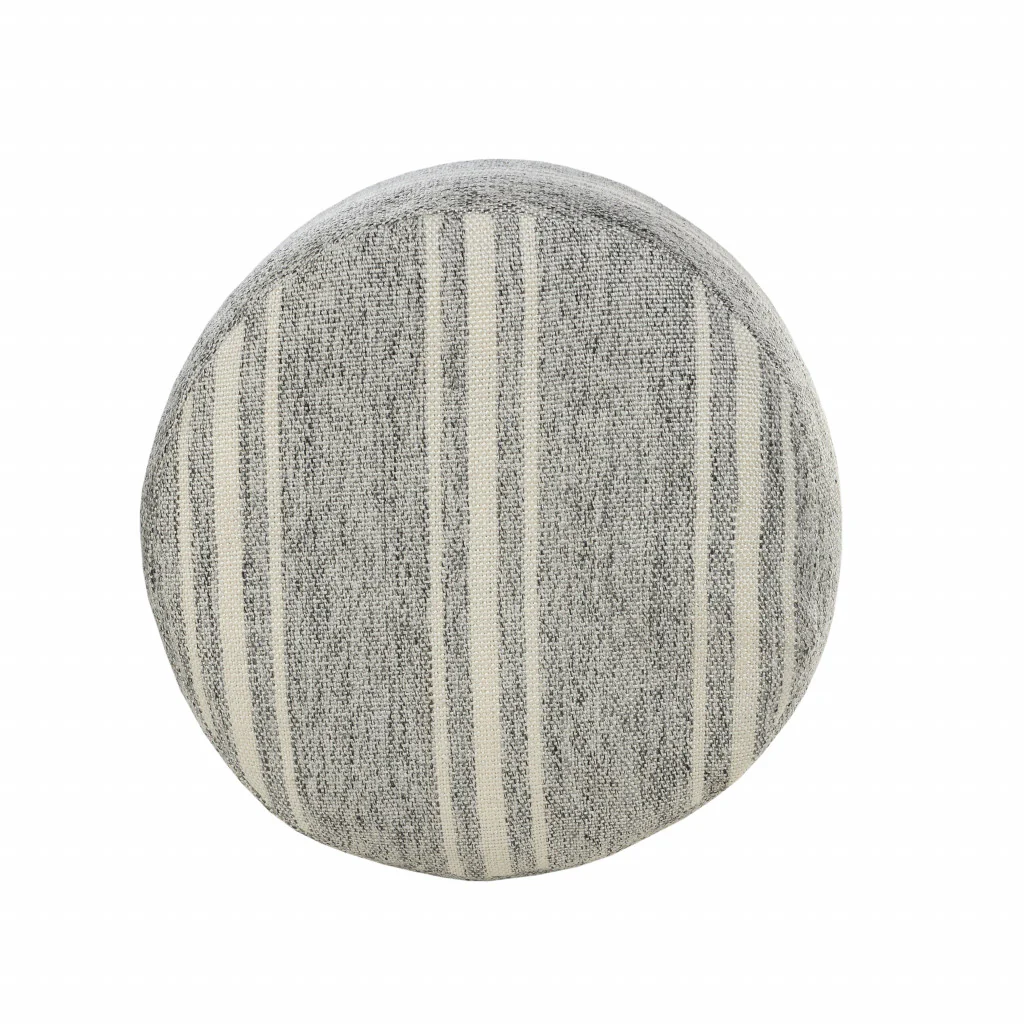 Gray Polyester Round Striped Indoor Outdoor Pouf Ottoman By Homeroots - Image 3