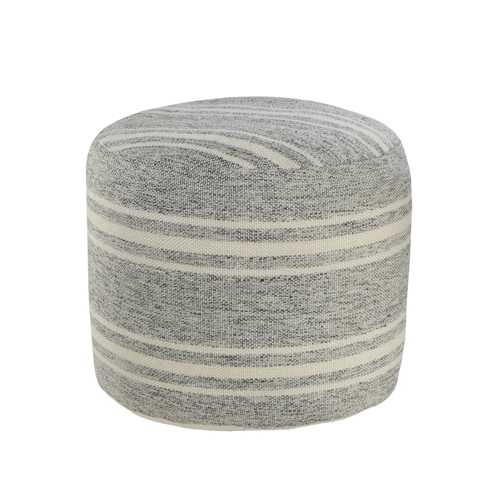 Gray Polyester Round Striped Indoor Outdoor Pouf Ottoman By Homeroots - Image 4