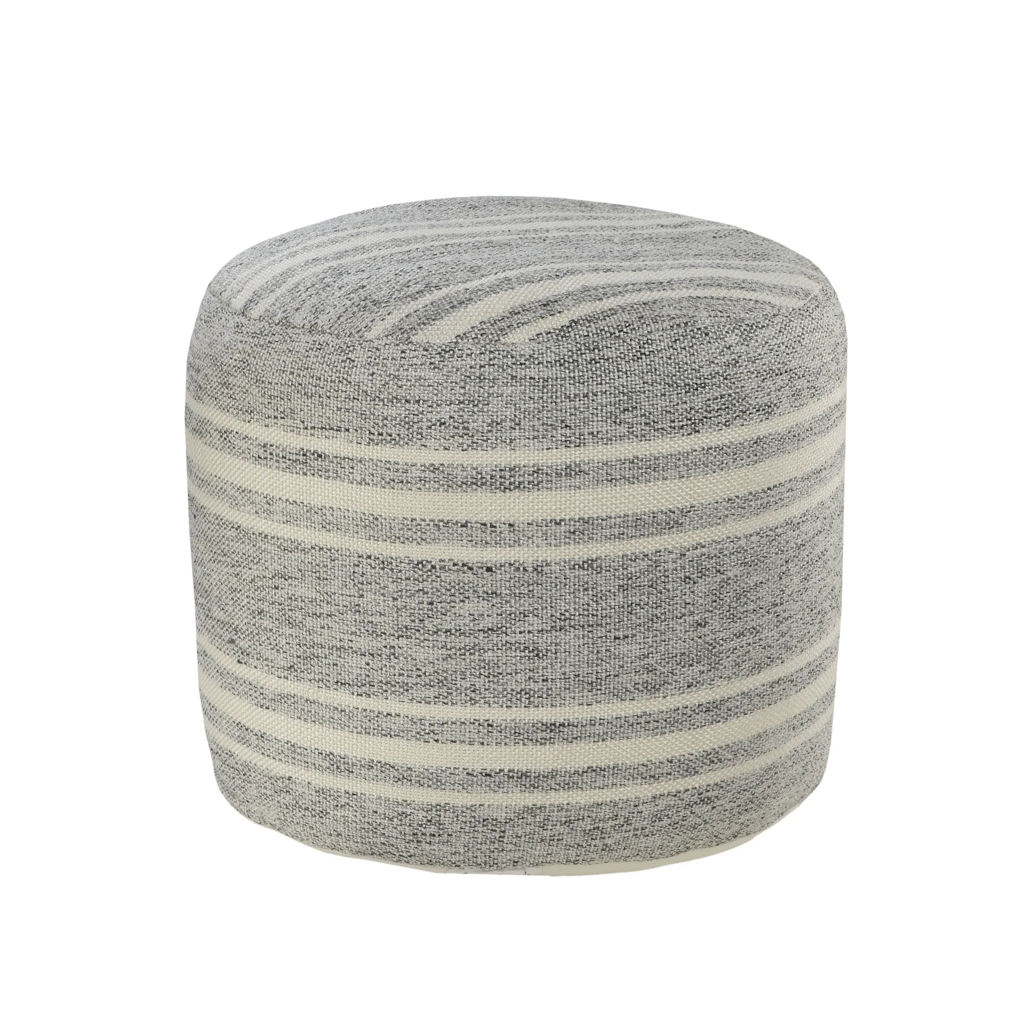 Gray Polyester Round Striped Indoor Outdoor Pouf Ottoman By Homeroots - Image 5