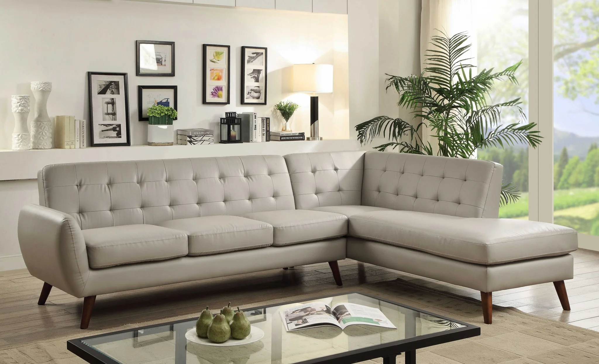 Gray Polyurethane Stationary L Shaped Two Piece Sofa And Chaise By Homeroots - Image 3
