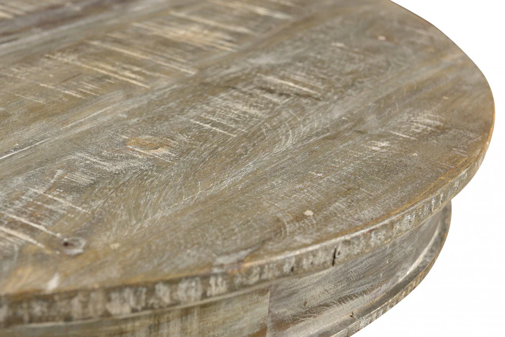 Gray Rounded Solid Wood Pedestal Base Dining Table By Homeroots - Image 3