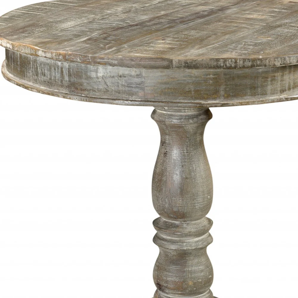 Gray Rounded Solid Wood Pedestal Base Dining Table By Homeroots - Image 4