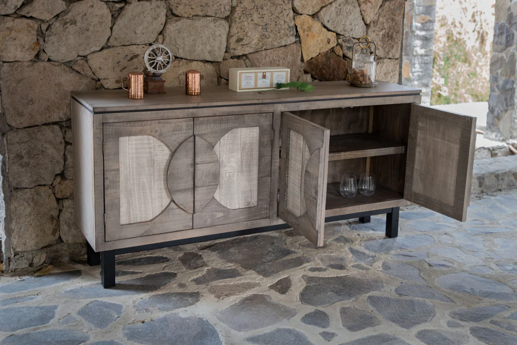 Gray Solid and Manufactured Wood Distressed Credenza By Homeroots - Image 2