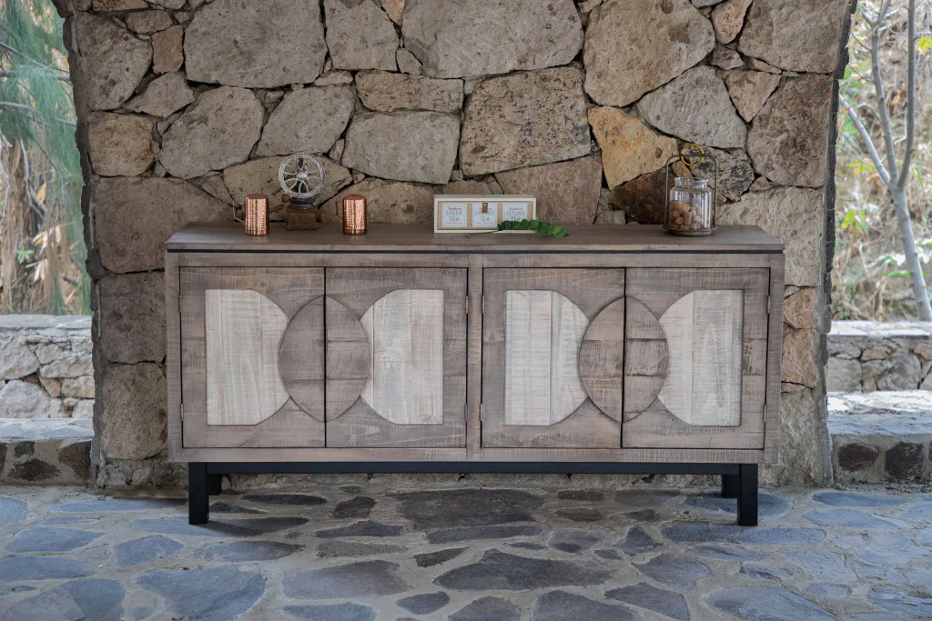 Gray Solid and Manufactured Wood Distressed Credenza By Homeroots - Image 3
