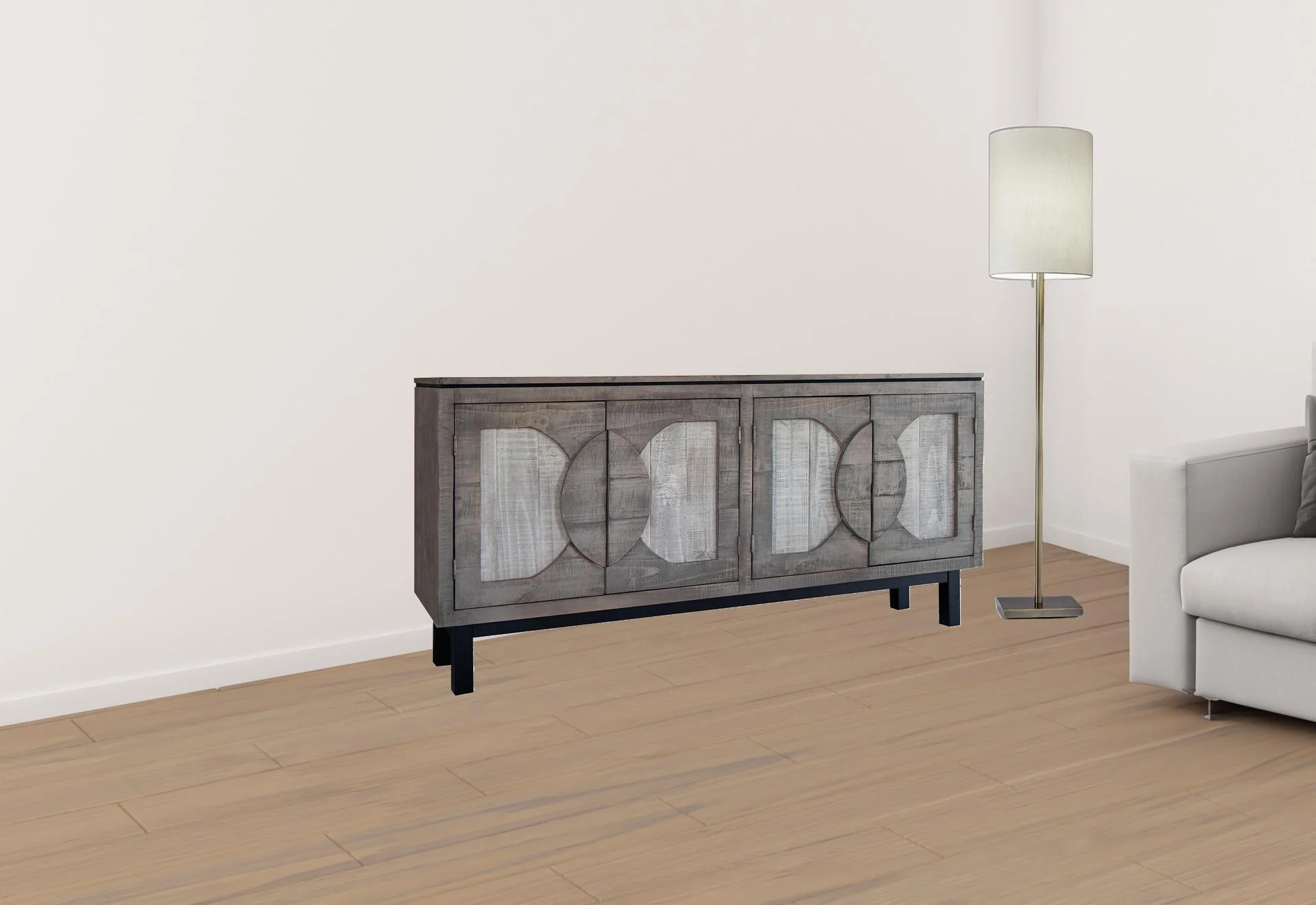 Gray Solid and Manufactured Wood Distressed Credenza By Homeroots - Image 5