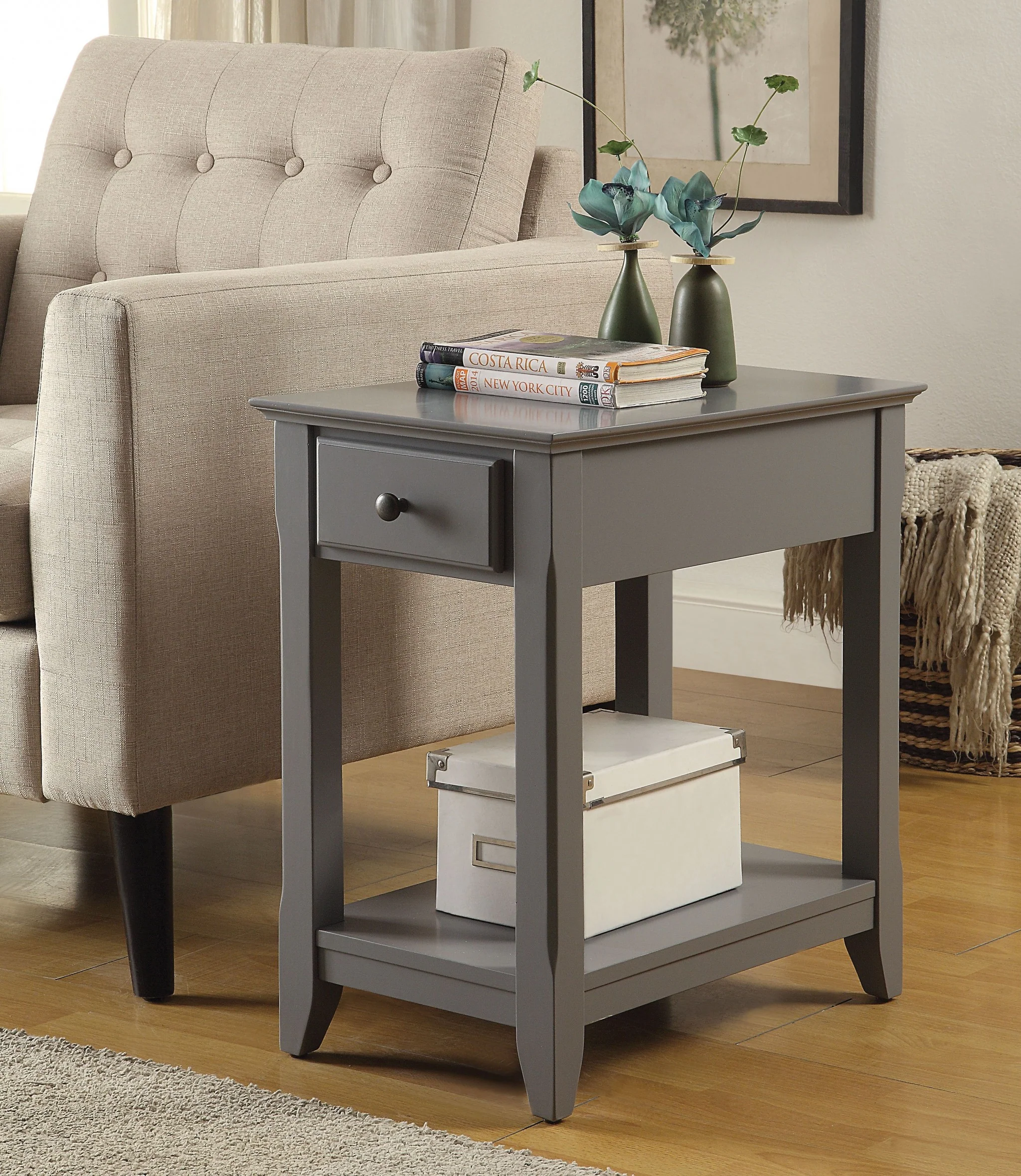 Gray Solid and Manufactured Wood End Table By Homeroots - Image 8