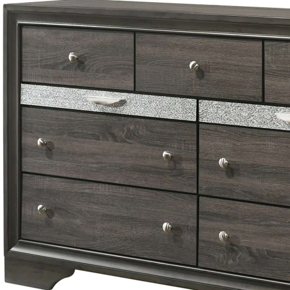 Gray Solid and Manufactured Wood Nine Drawer Triple Dresser By Homeroots - Image 2