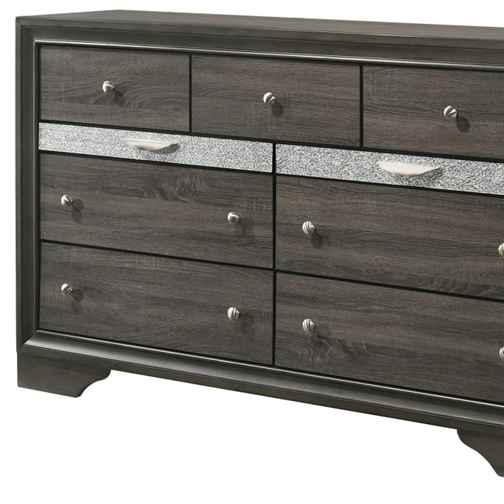 Gray Solid and Manufactured Wood Nine Drawer Triple Dresser By Homeroots - Image 3