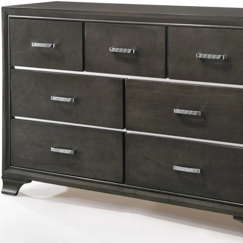 Gray Solid and Manufactured Wood Seven Drawer Triple Dresser By Homeroots - Image 2