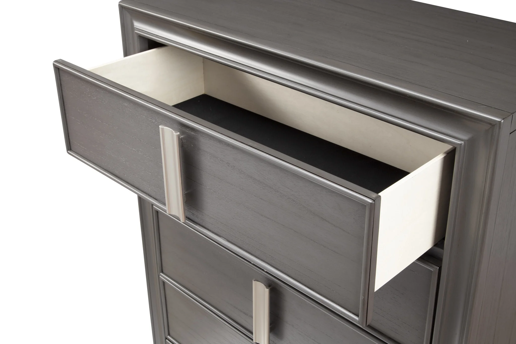 Gray Solid Wood Five Drawer Chest By Homeroots - Image 3