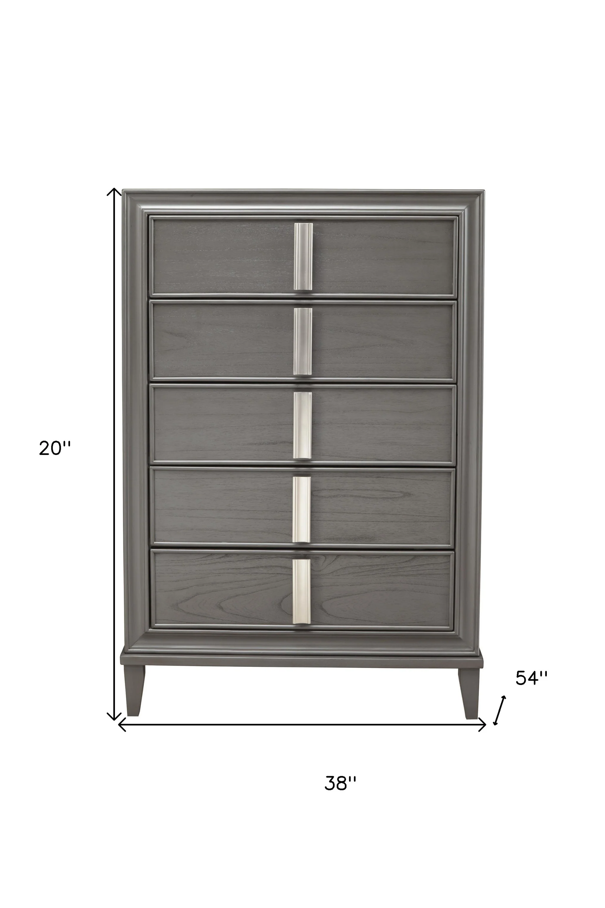 Gray Solid Wood Five Drawer Chest By Homeroots - Image 4