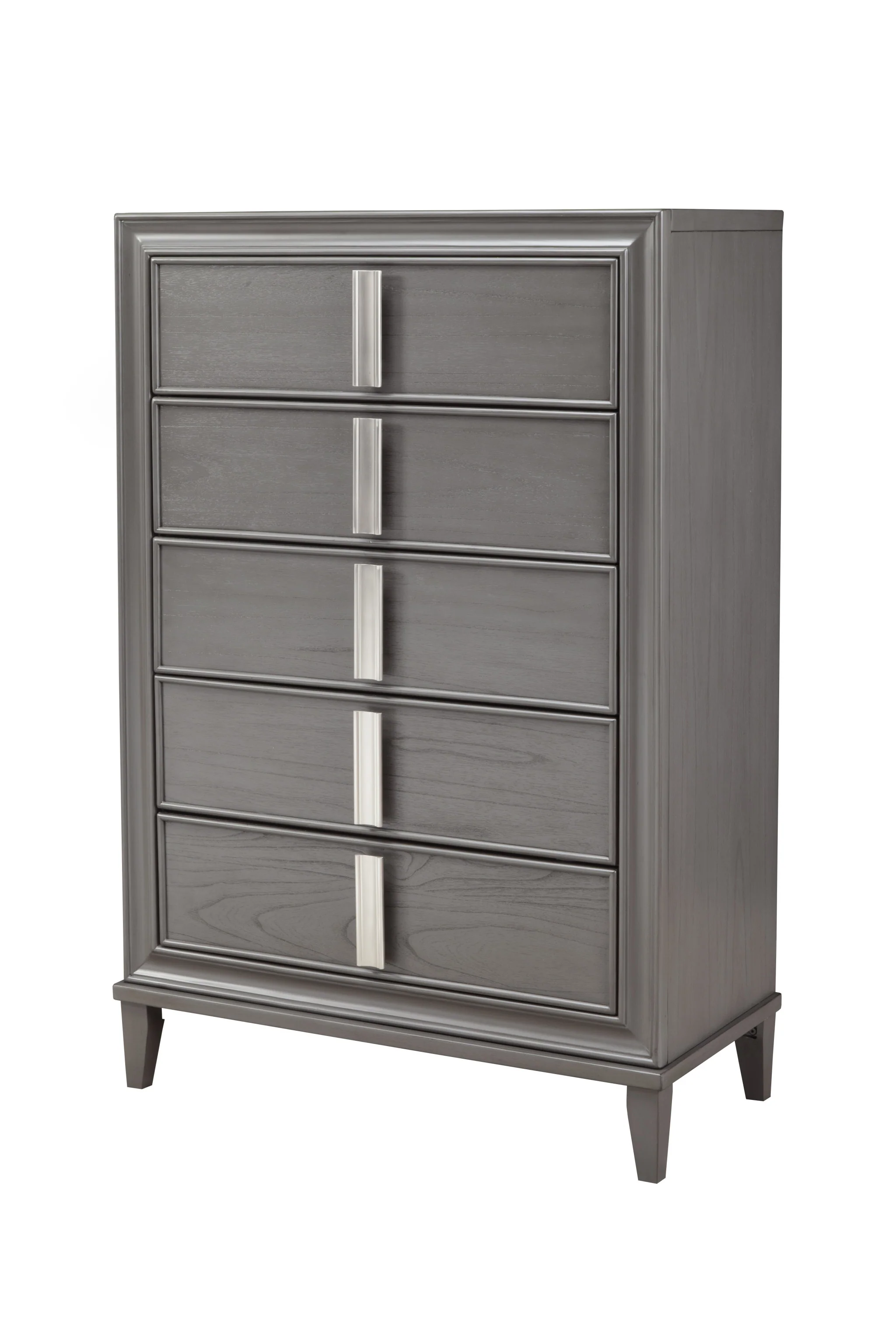 Gray Solid Wood Five Drawer Chest By Homeroots - Image 5