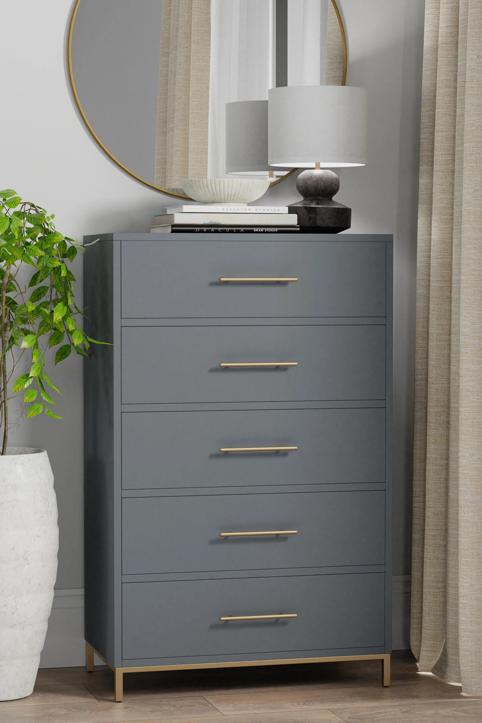Gray Solid Wood Five Drawer Dresser By Homeroots - Image 6