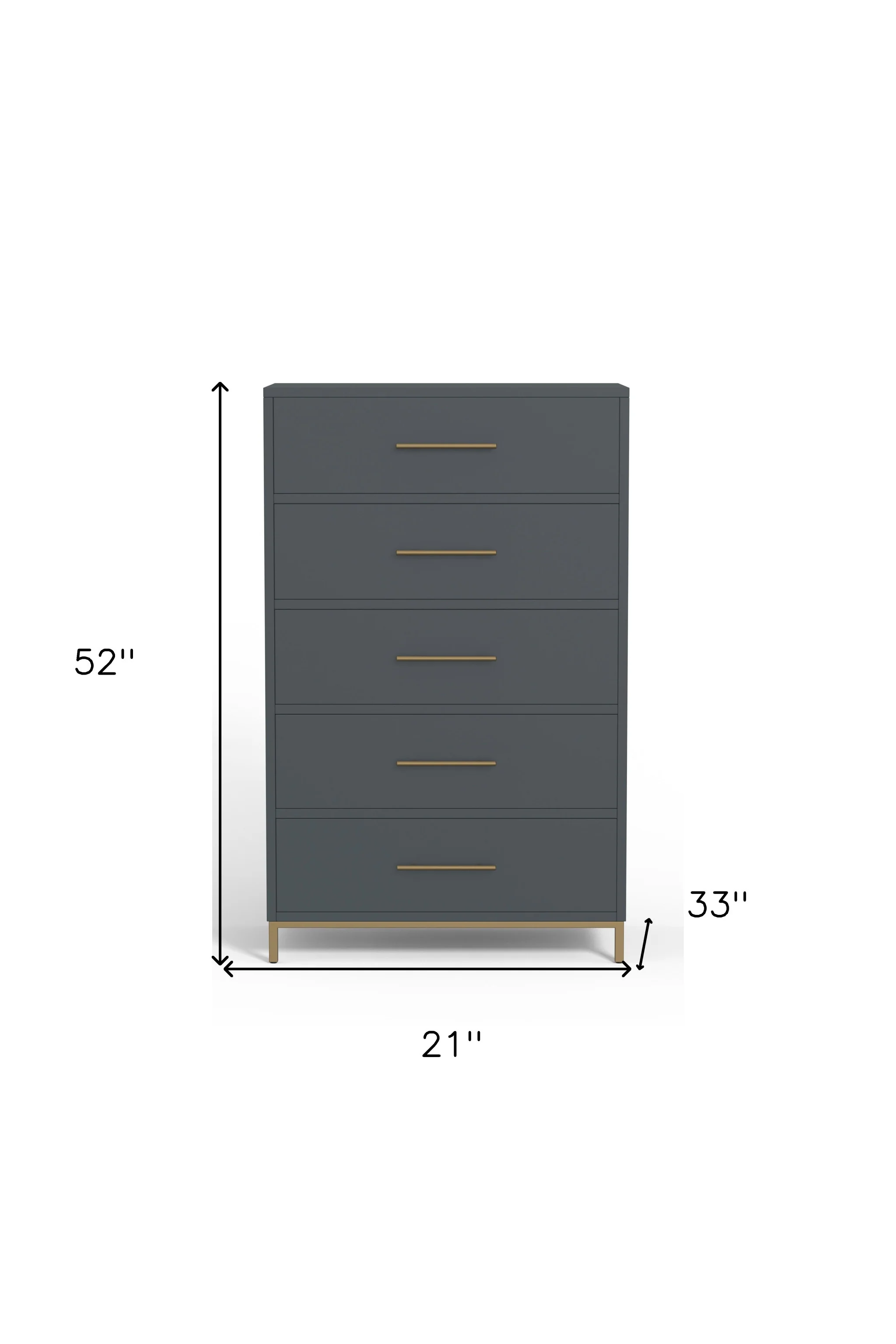 Gray Solid Wood Five Drawer Dresser By Homeroots - Image 7