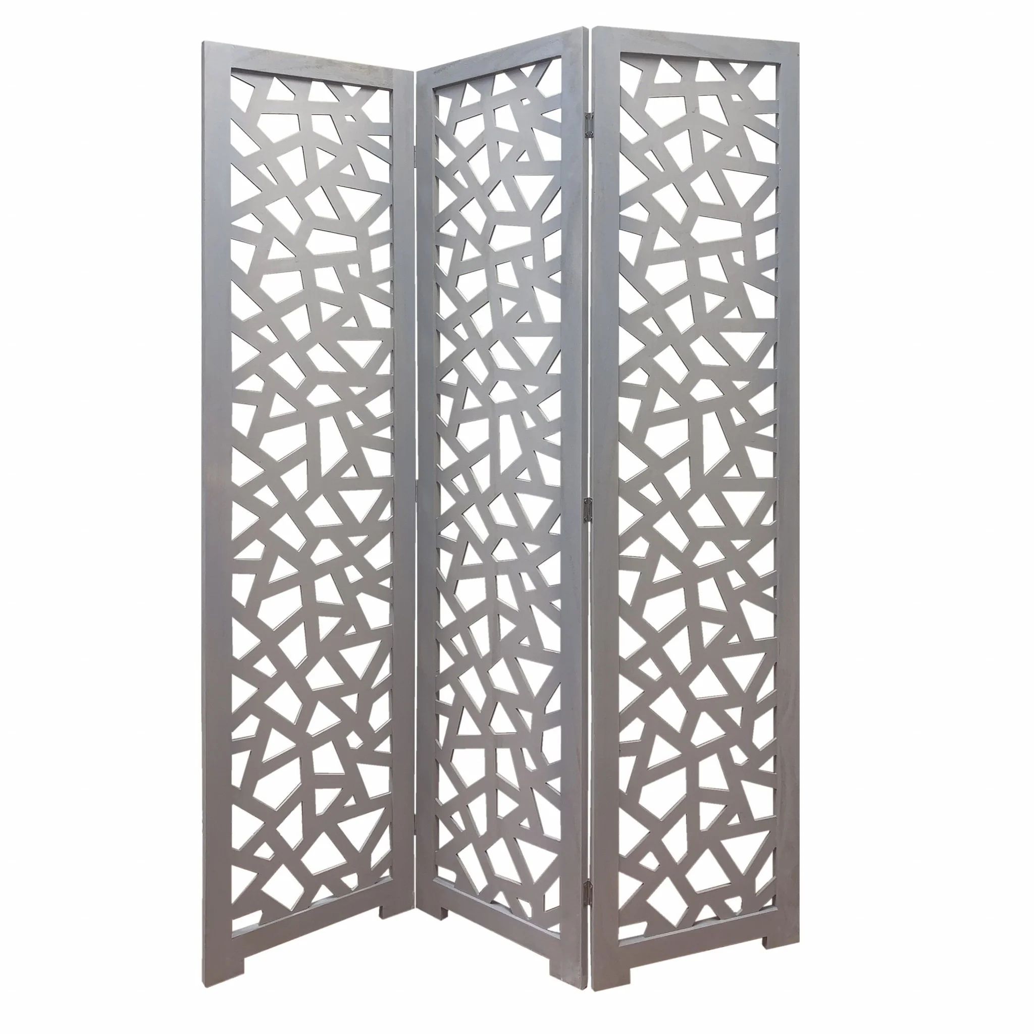 Gray Solid Wood Folding Three Panel Screen Room Divider By Homeroots - Image 2