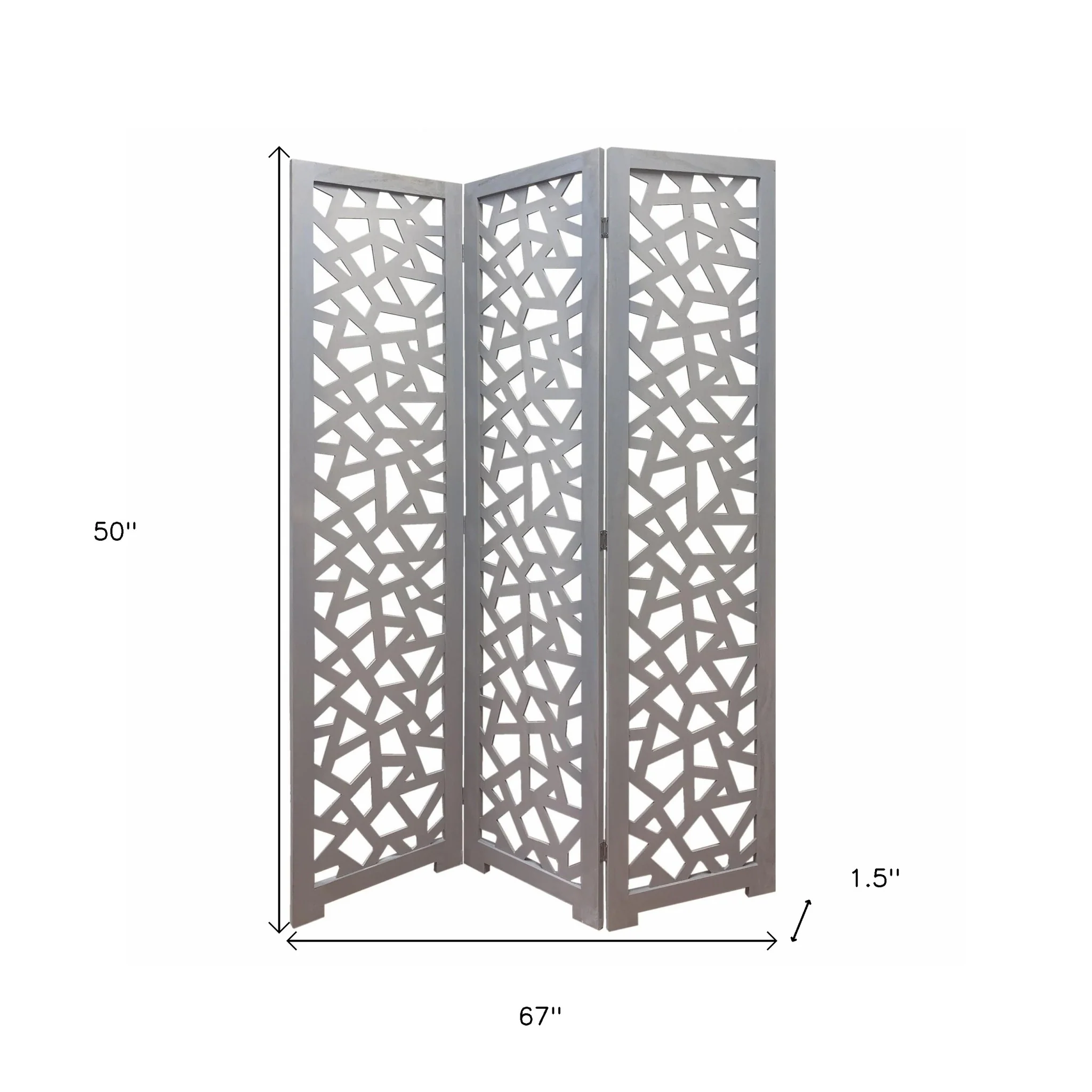 Gray Solid Wood Folding Three Panel Screen Room Divider By Homeroots - Image 3
