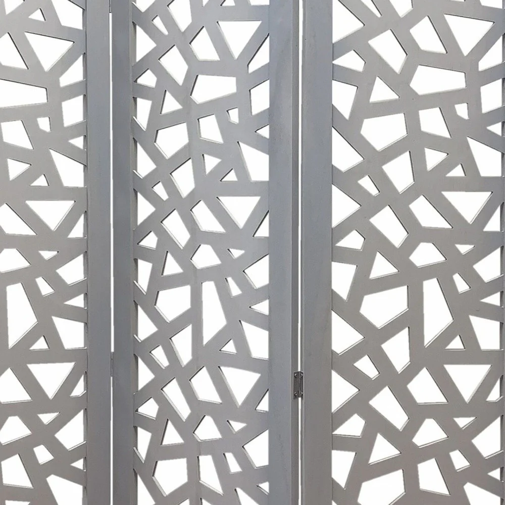 Gray Solid Wood Folding Three Panel Screen Room Divider By Homeroots - Image 7