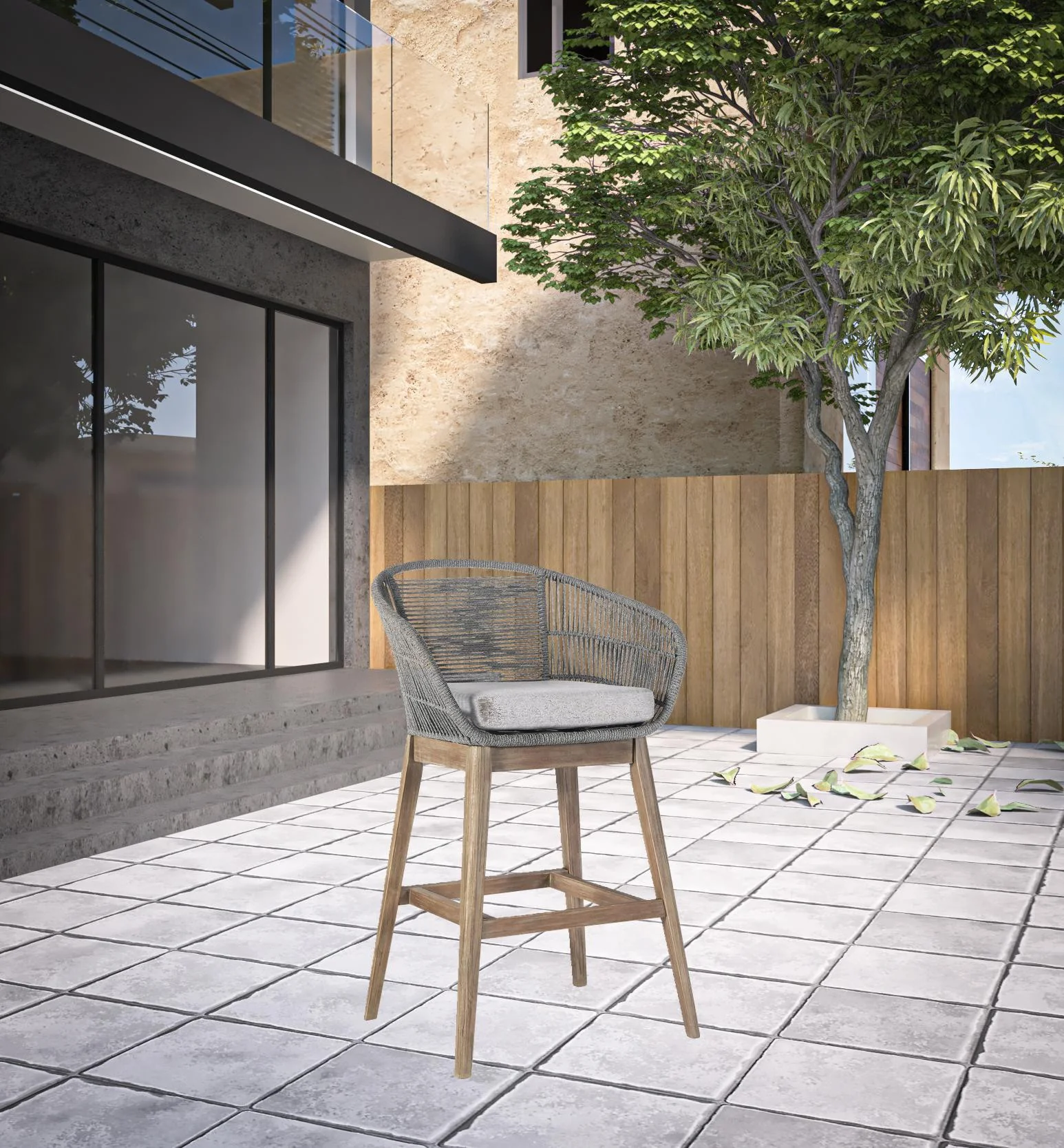 Gray Solid Wood Low back Outdoor Bar Height chair with Footrest By Homeroots - Image 5