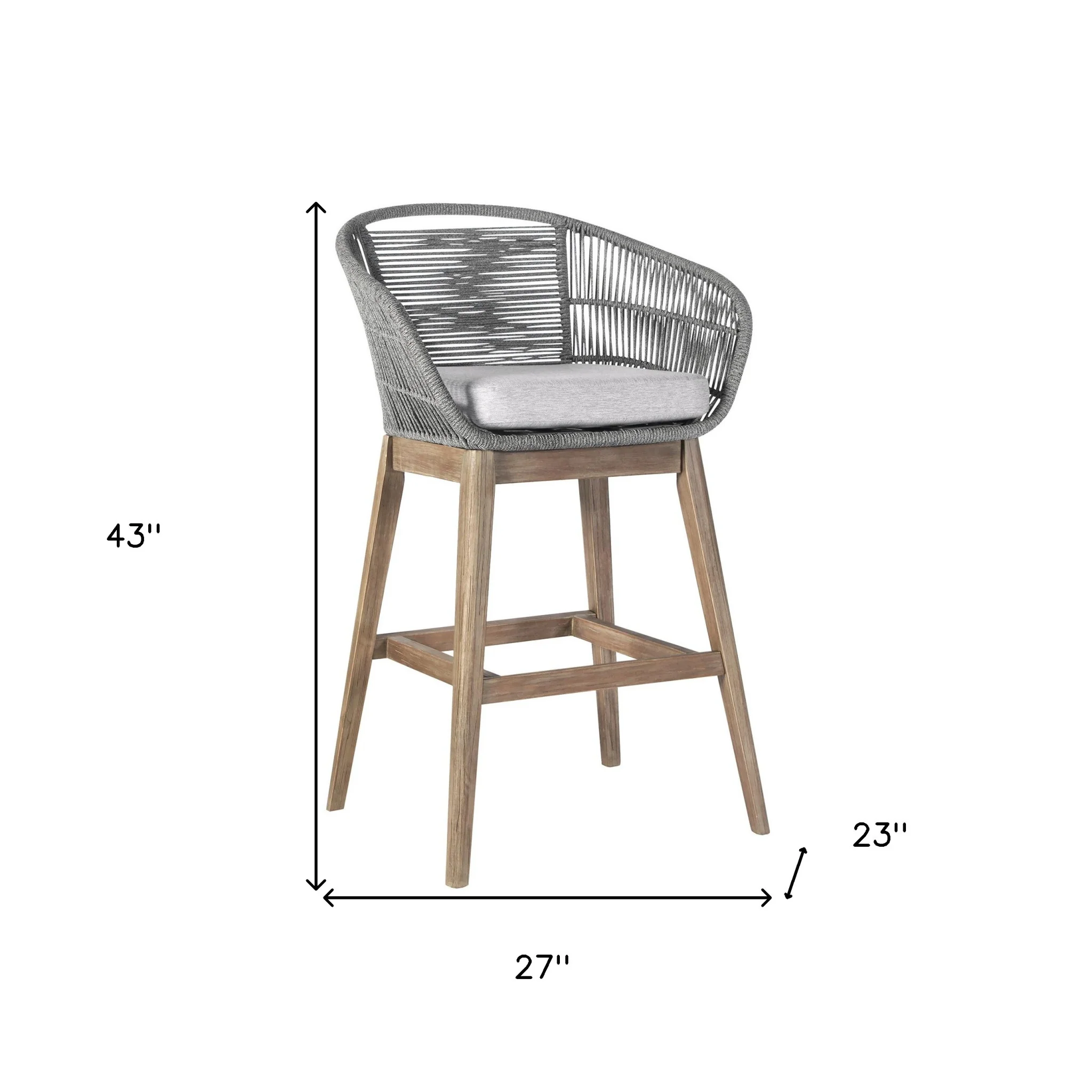 Gray Solid Wood Low back Outdoor Bar Height chair with Footrest By Homeroots - Image 6
