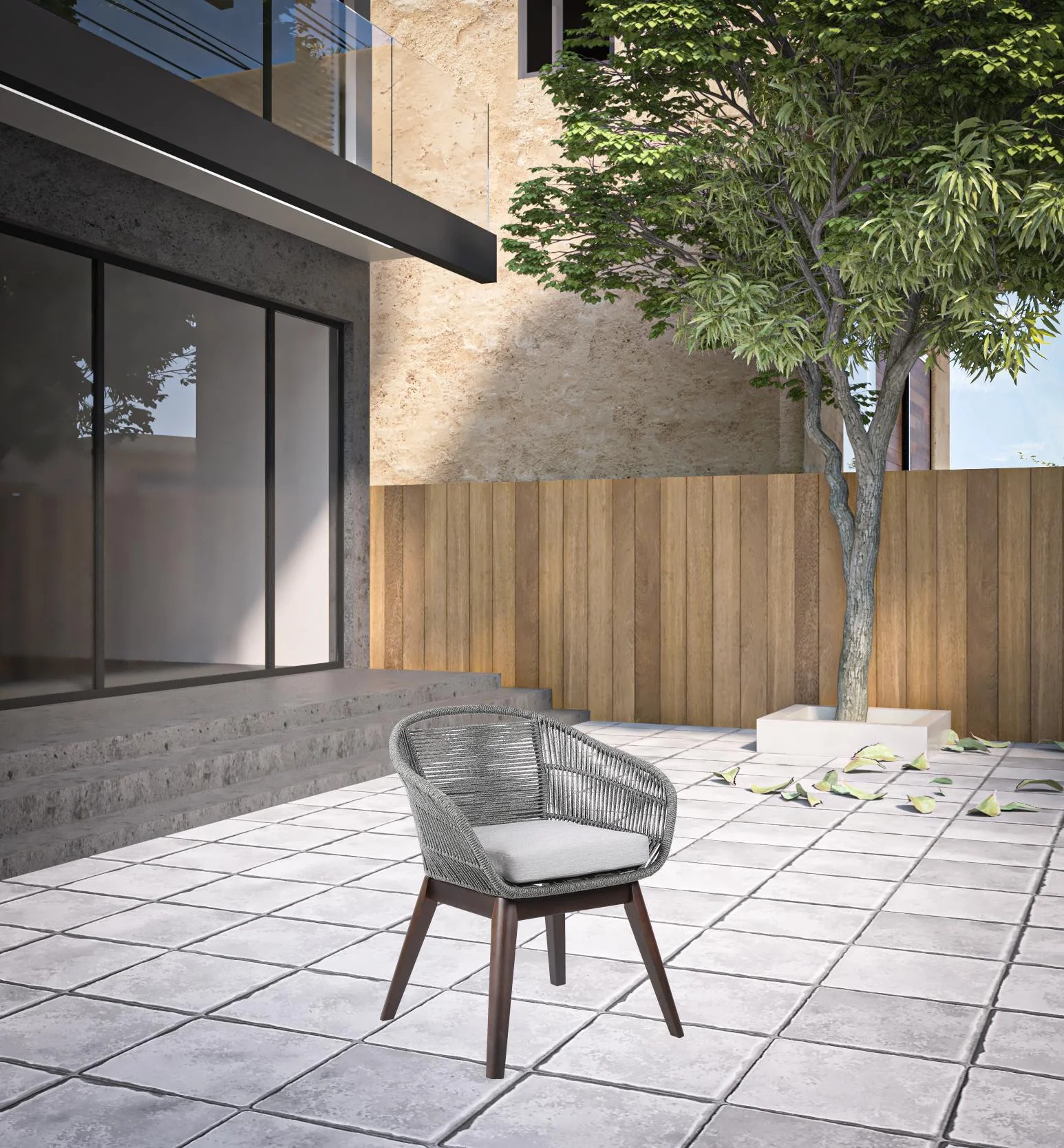 Gray Solid Wood Outdoor Dining Chair with Gray Cushion By Homeroots - Image 2