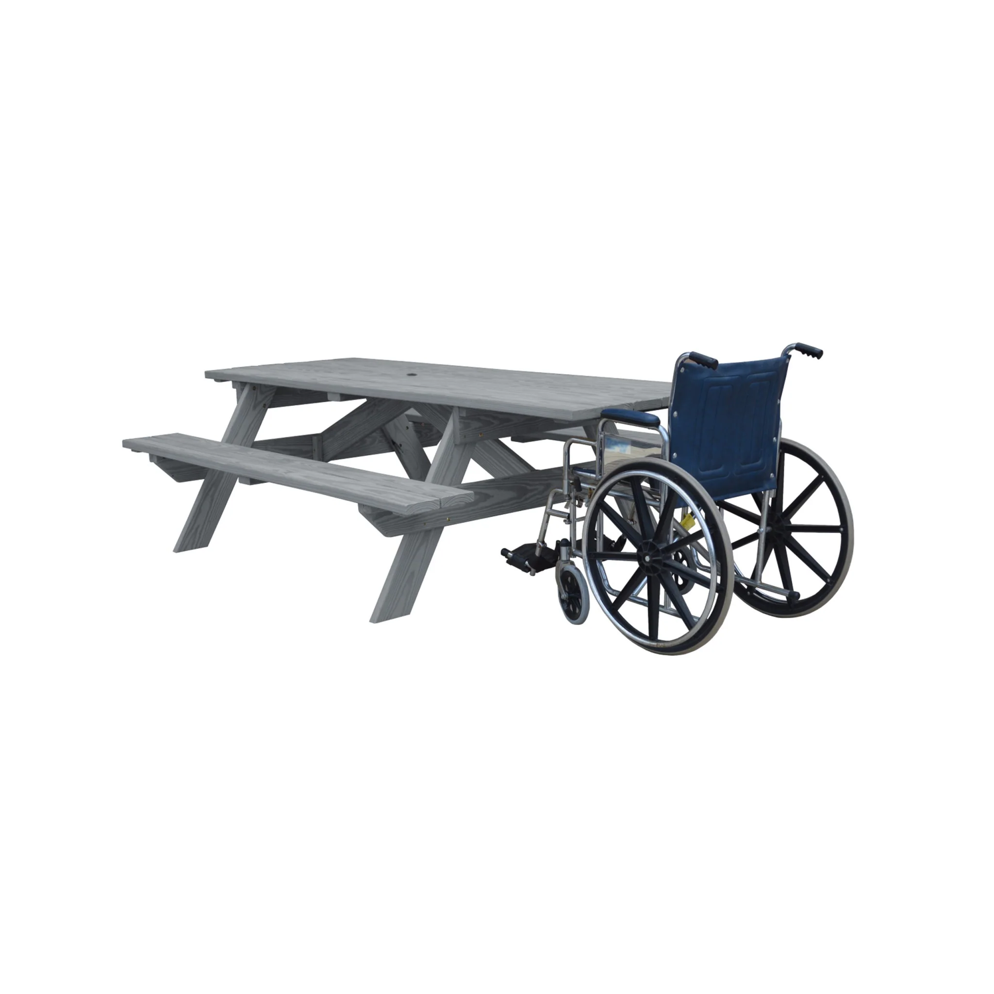 Gray Solid Wood Outdoor Picnic Table Umbrella Hole By Homeroots - Image 2