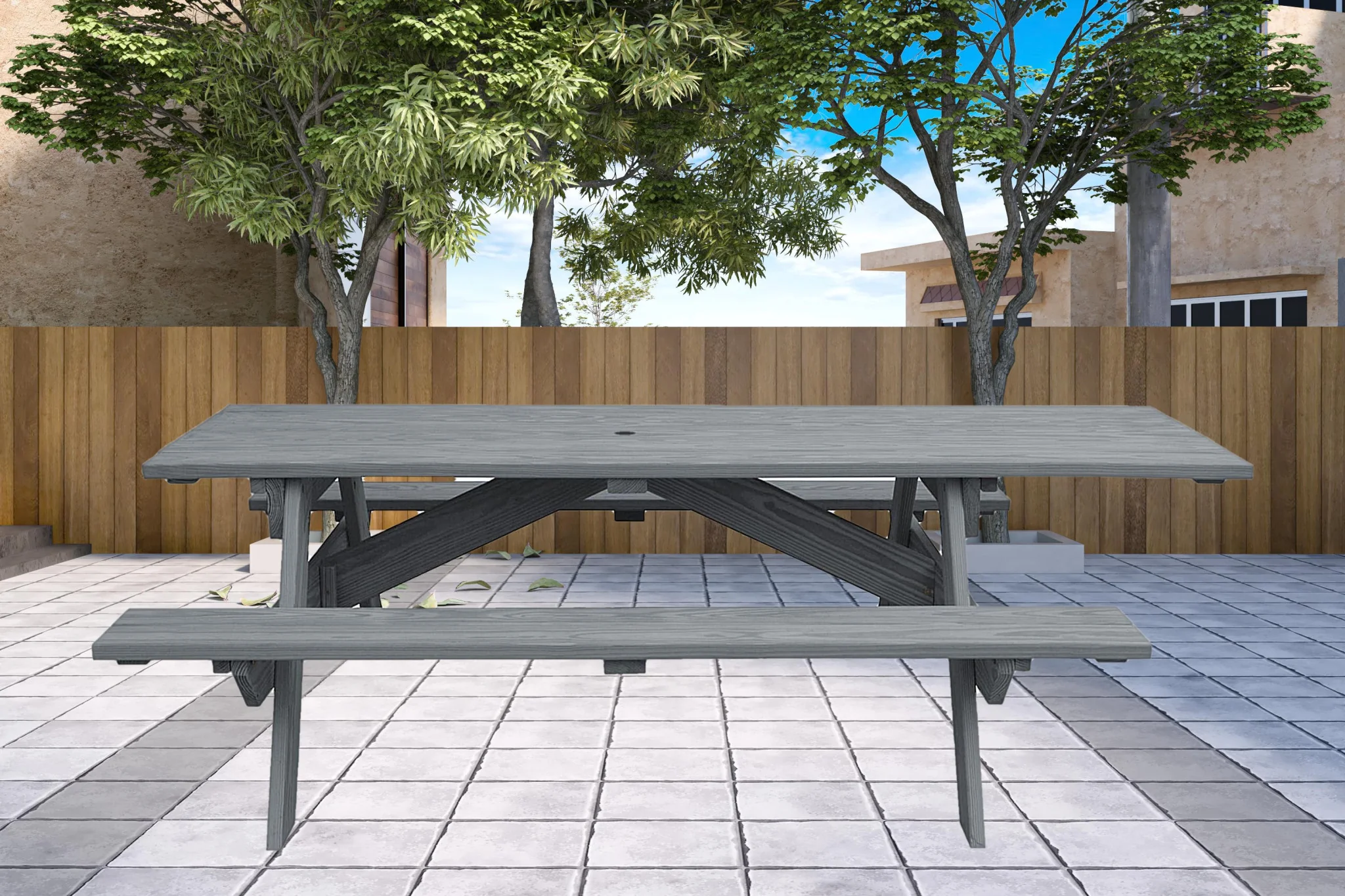 Gray Solid Wood Outdoor Picnic Table Umbrella Hole By Homeroots - Image 3